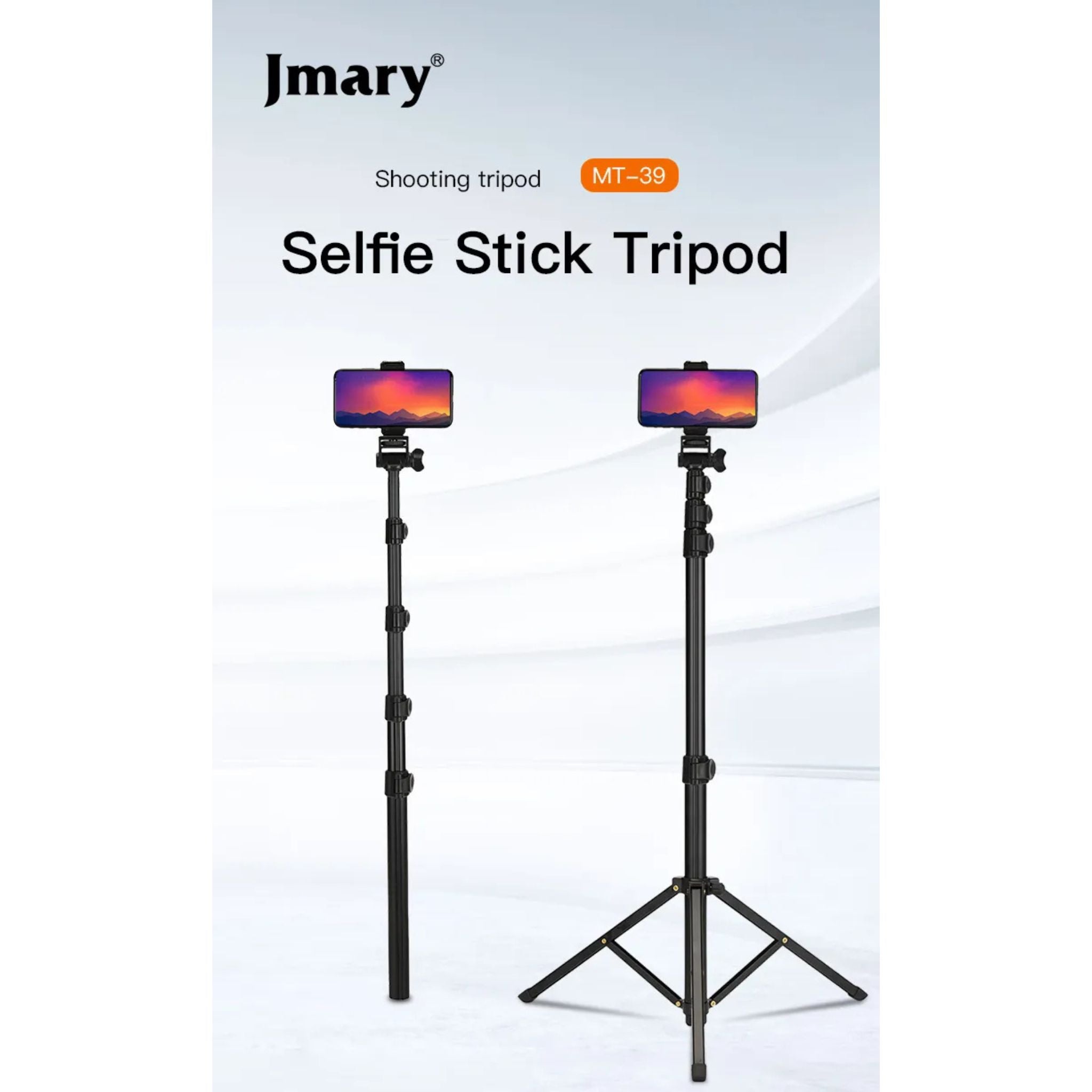 Jmary MT-39, Shooting Tripod (Aluminum+Iron+ABS),Aluminum Extendable Cell Phone Tripod Stand with Selfie Stick Tripod and Phone Clip