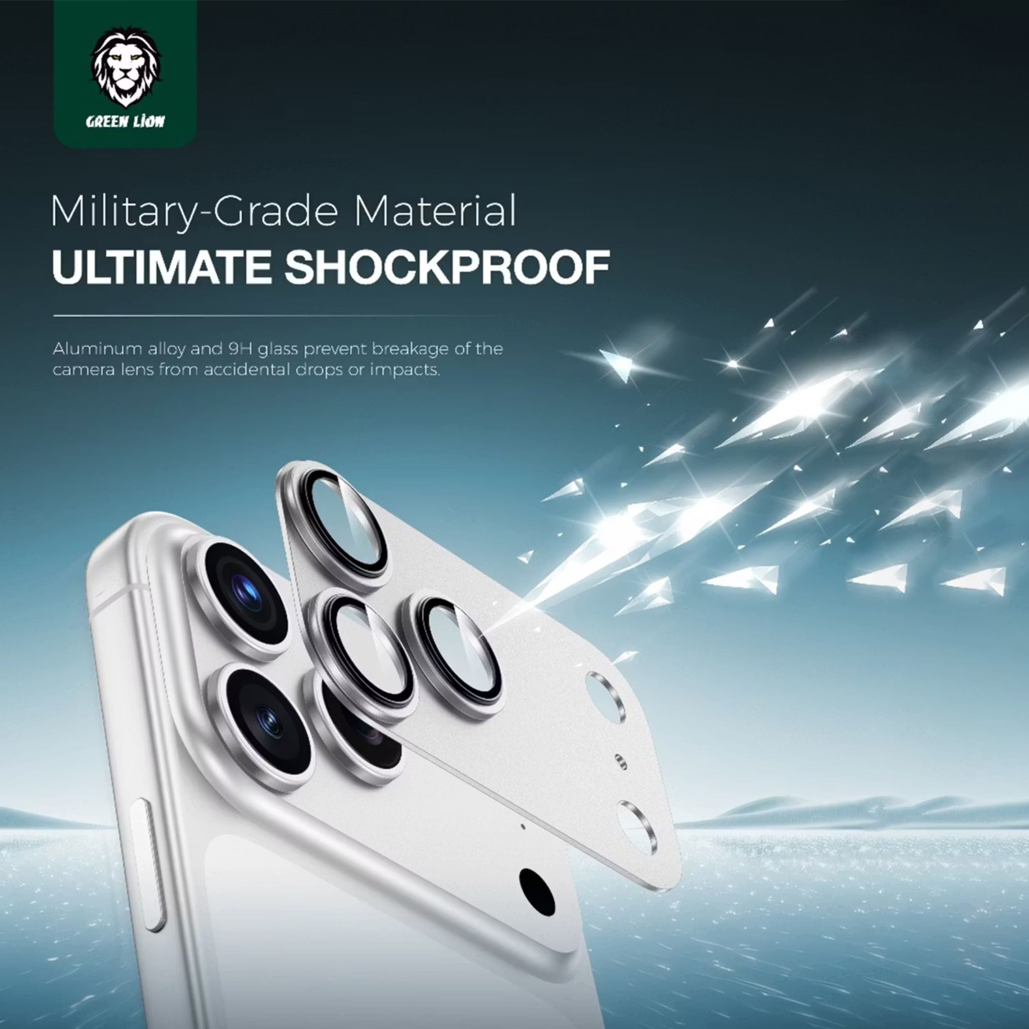 Green Lion Camera Lens Pro for iPhone 17 Pro Max, HD Clarity, Anti-Scratch, Anti-Fingerprint, Nano Absorption, Aluminum Lenses, Innovative Design, Easy Installation - Silver Titanium