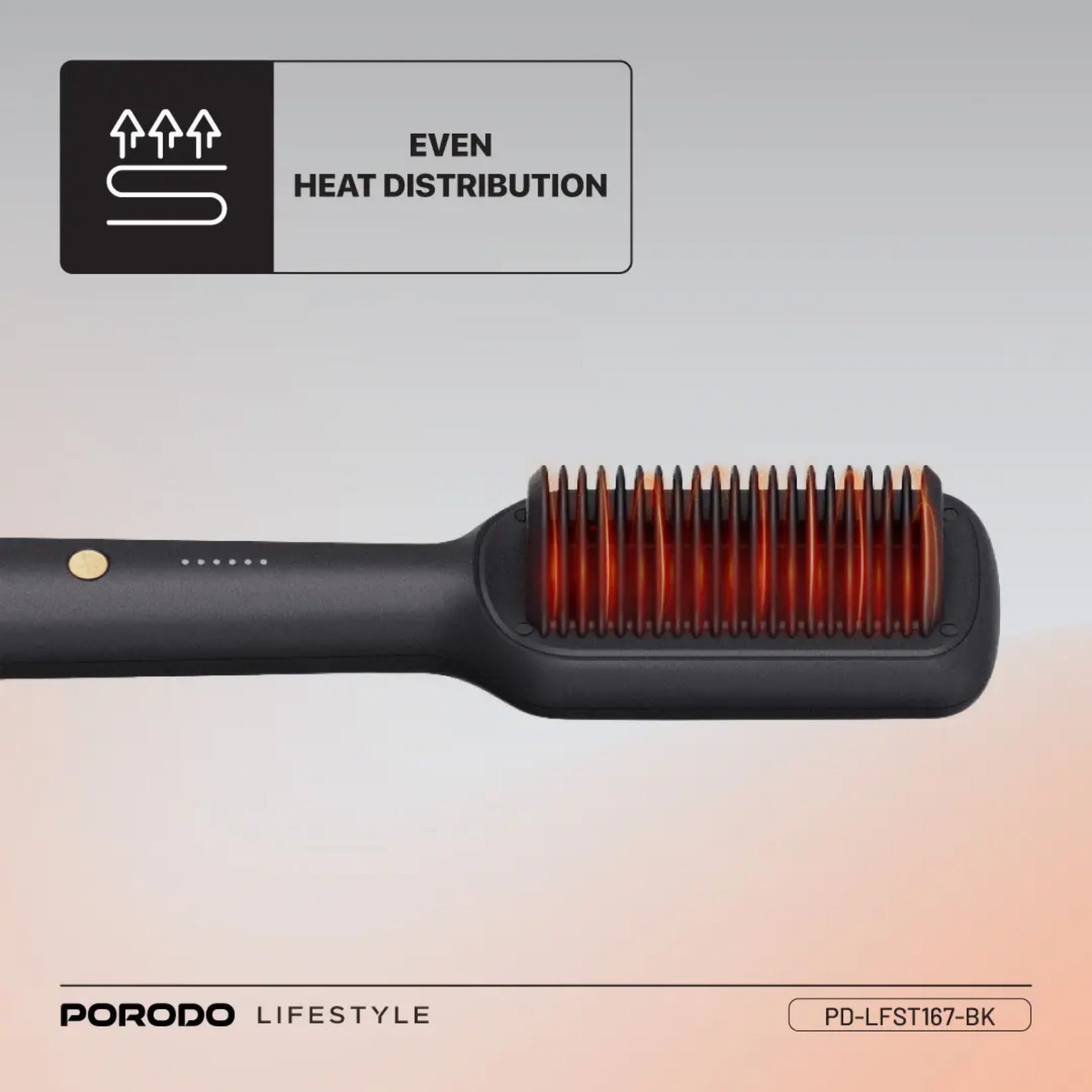 Porodo Lifestyle Electric Heated Hair Straightener Comb, 5 Heat Settings 140°C-200°C, Ceramic Coating, Anti-Scald Teeth, 30s Fast Heating, Auto Shut-Off, Frizz Reduction Hair Styler, UK Plug- Black