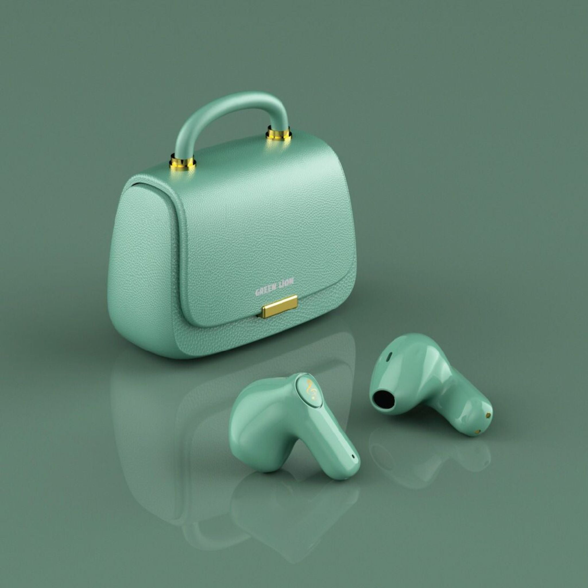 Green Lion Queen's Mini Bag Style True Wireless Earbuds, JL6983 Chipset, Bluetooth Version 5.3, Up to 15 m Bluetooth Range, 5 Hours Playtime, Up to 16 Hours with Charging Case, 300 mAh Charging Case Battery, IPX4 Water Resistance Level - Green