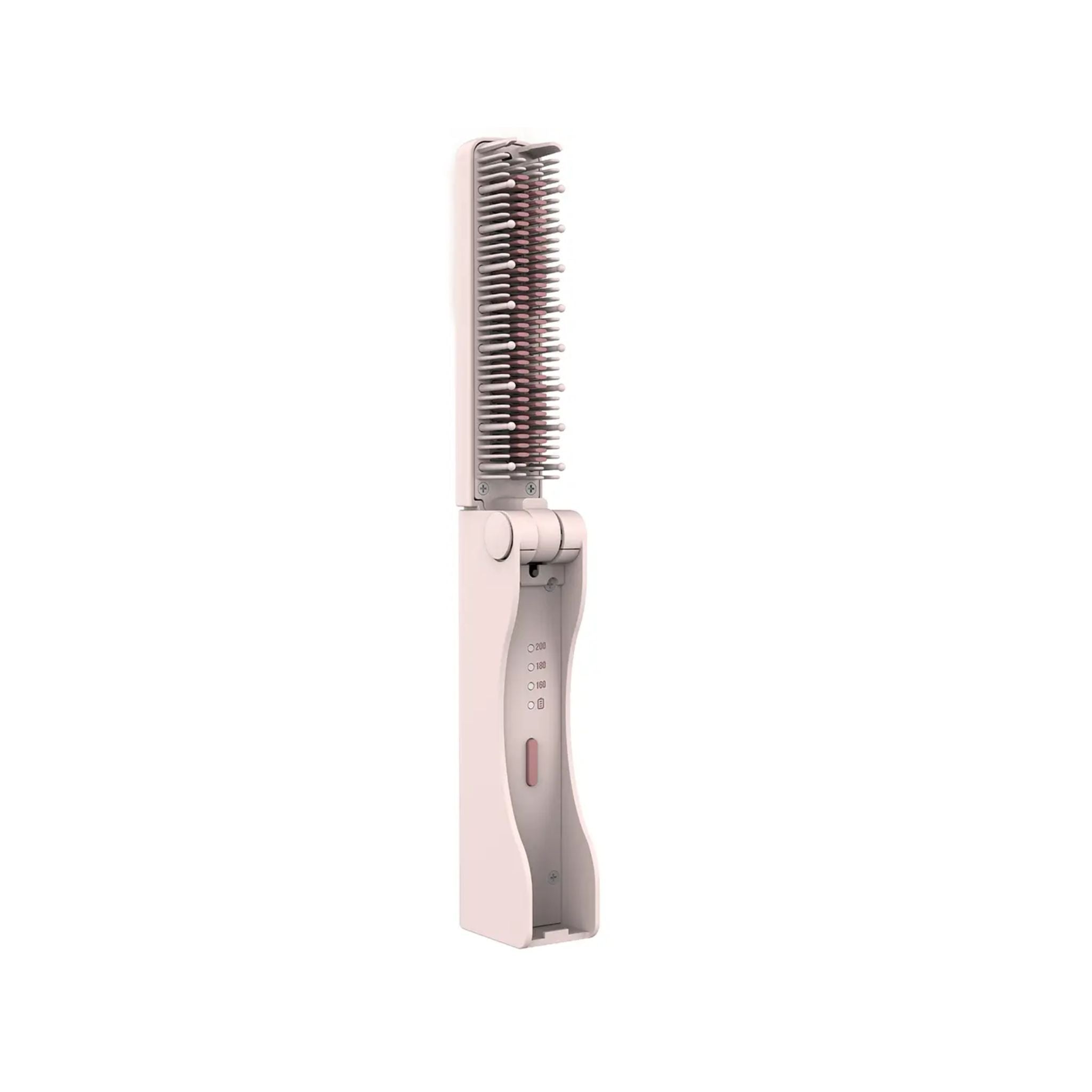 Porodo Foldable Mini Straightener Brush, Cordless Hair Styler, 3 Heat Modes 160°C/180°C/200°C, Ceramic-Coated Teeth, USB-C Fast Charging, Auto Shut-Off, Portable Travel Design- Pink