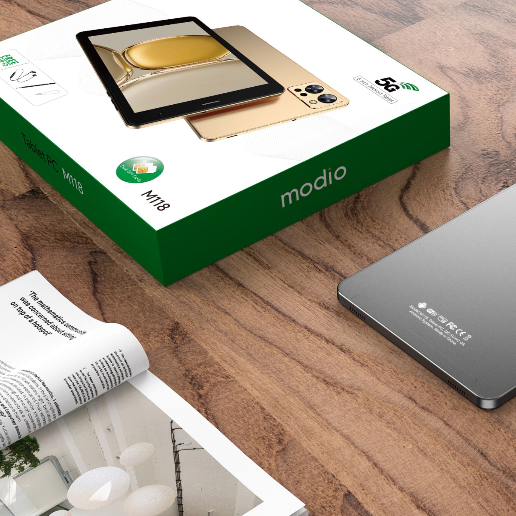 Modio M118 8" Android Tablet with Dual SIM and Free Gifts – Gold