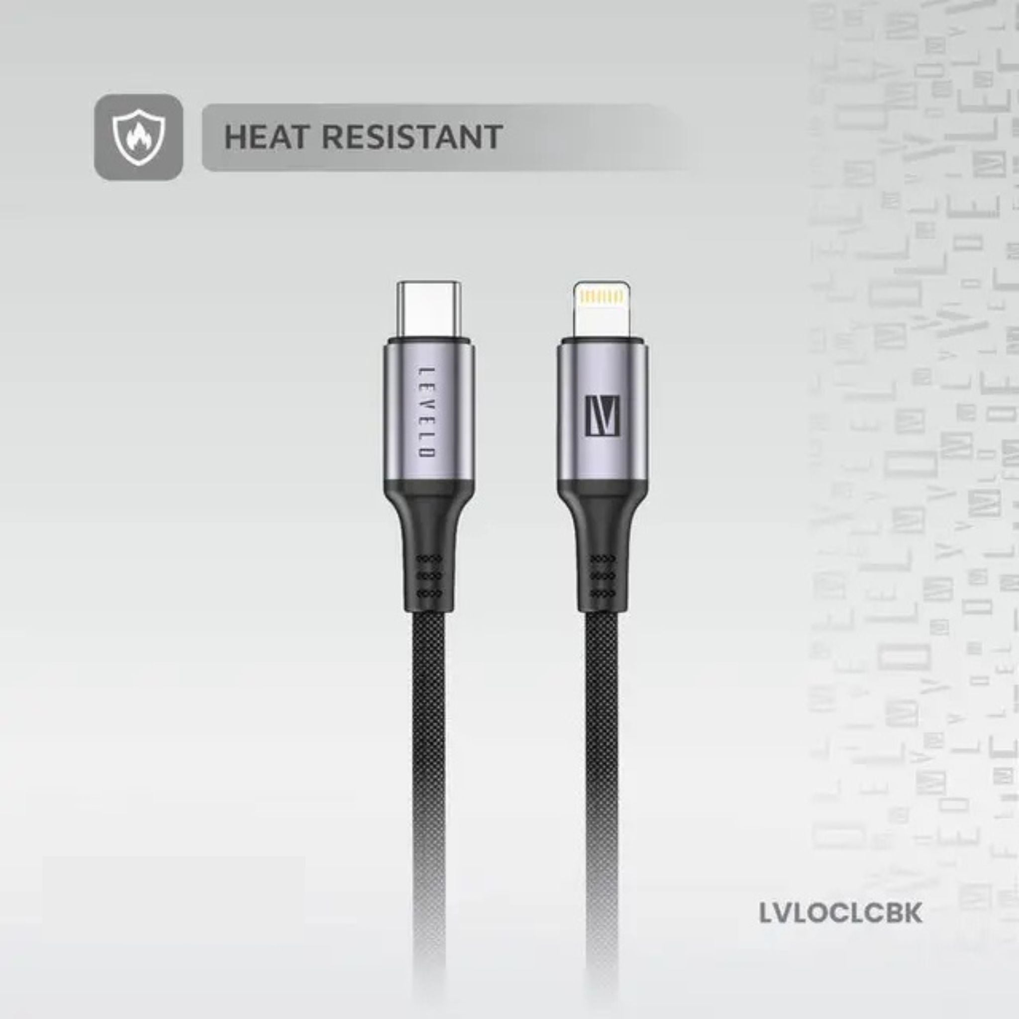 Levelo Otto USB-C to Lightning 30W Leather Cable, Tangle-Free, Fast Charging, Heat Resistant, 1.2m Cable Length - Black