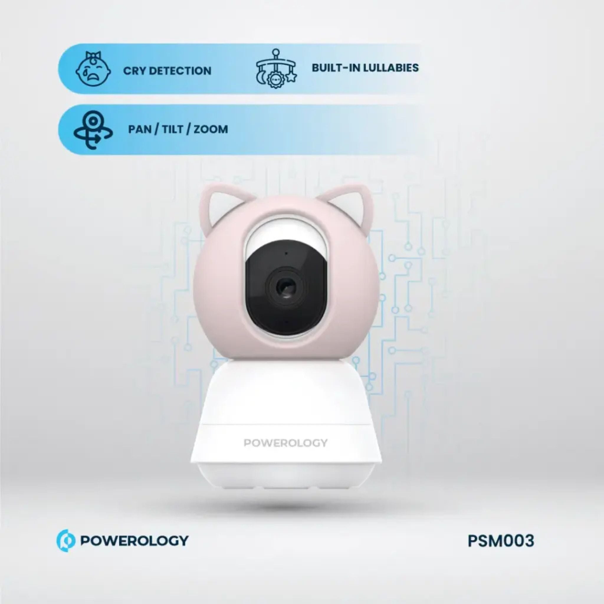 Powerology Monitor & App Baby Camera with 5" HD Display, 1080p Full HD Video, 2.4GHz Wi-Fi, AI Motion Tracking, Cry Detection, Two-Way Audio, Pan/Tilt/Zoom, Smart Night Vision, Temperature Alerts, Micro SD Support up to 256GB –Blue/Pink