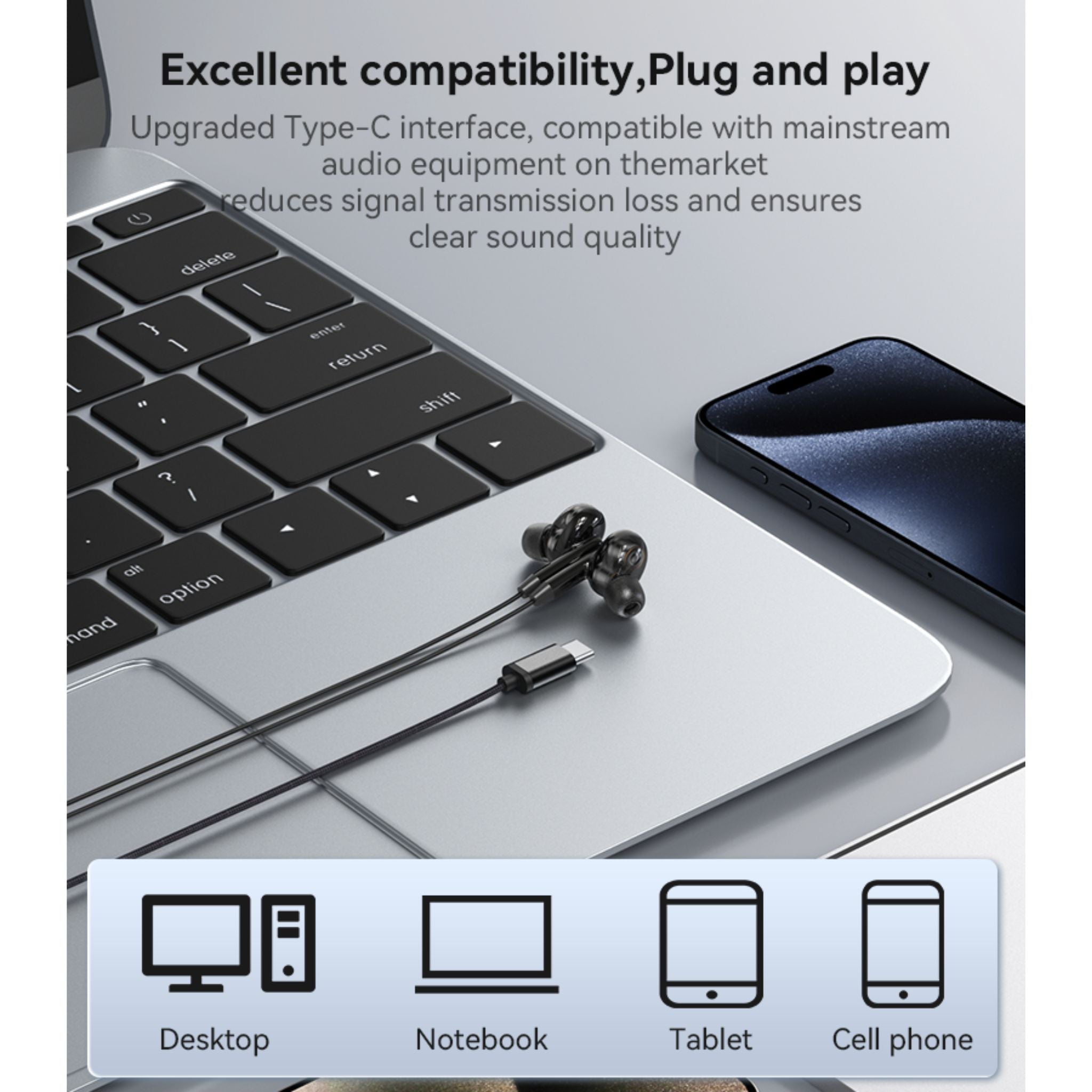 YESIDO YH44 High Quality Ergonomically Designed In-ear Earphone Dual Dynamic Type-C Wired Headphones