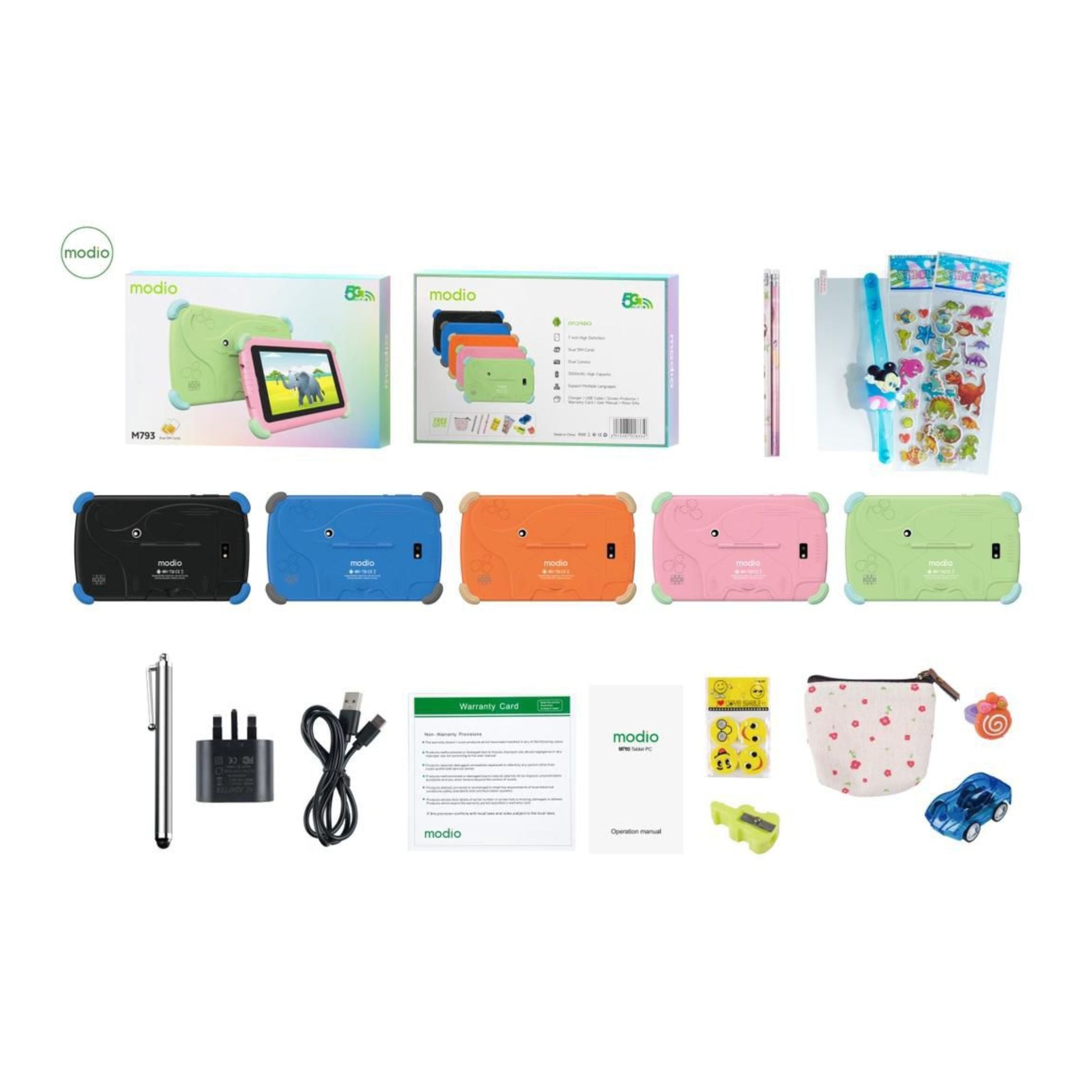 Modio M793 7" HD Android Smart Kids Tablet, Dual SIM + Dual Camera, 3000mAh High-Capacity Battery, 5G WiFi – Pink
