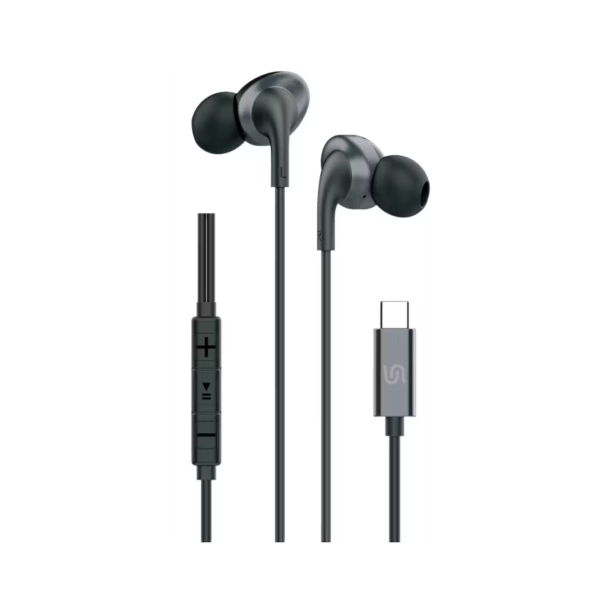 Porodo Soundtec Stereo Earphones, TPE + Metal + ABS Material, Type-C Connection, 1.2m Cable Length, High-Clarity Mic, Crisp Audio - Black