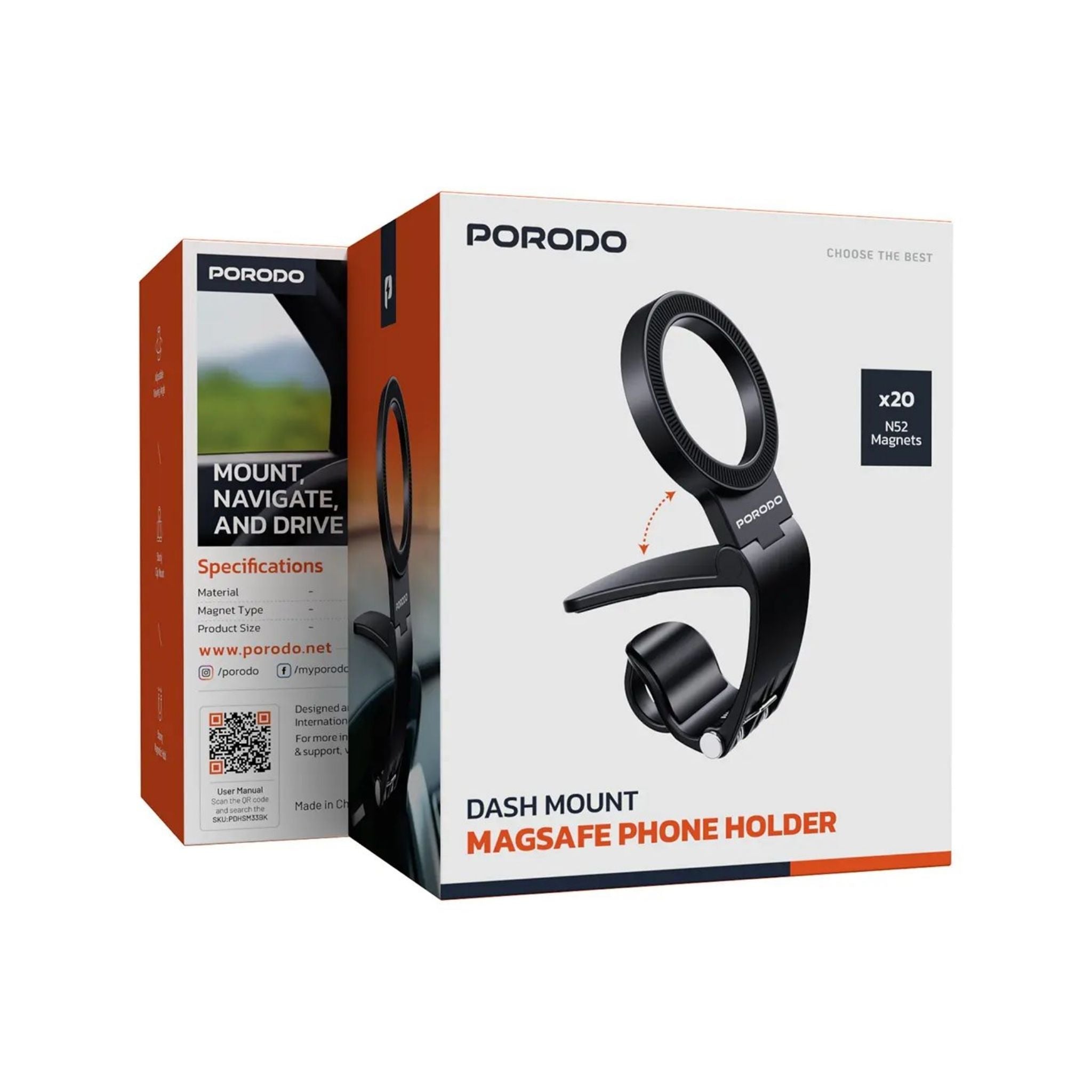 Porodo Dash Mount MagSafe Phone Holder - Black