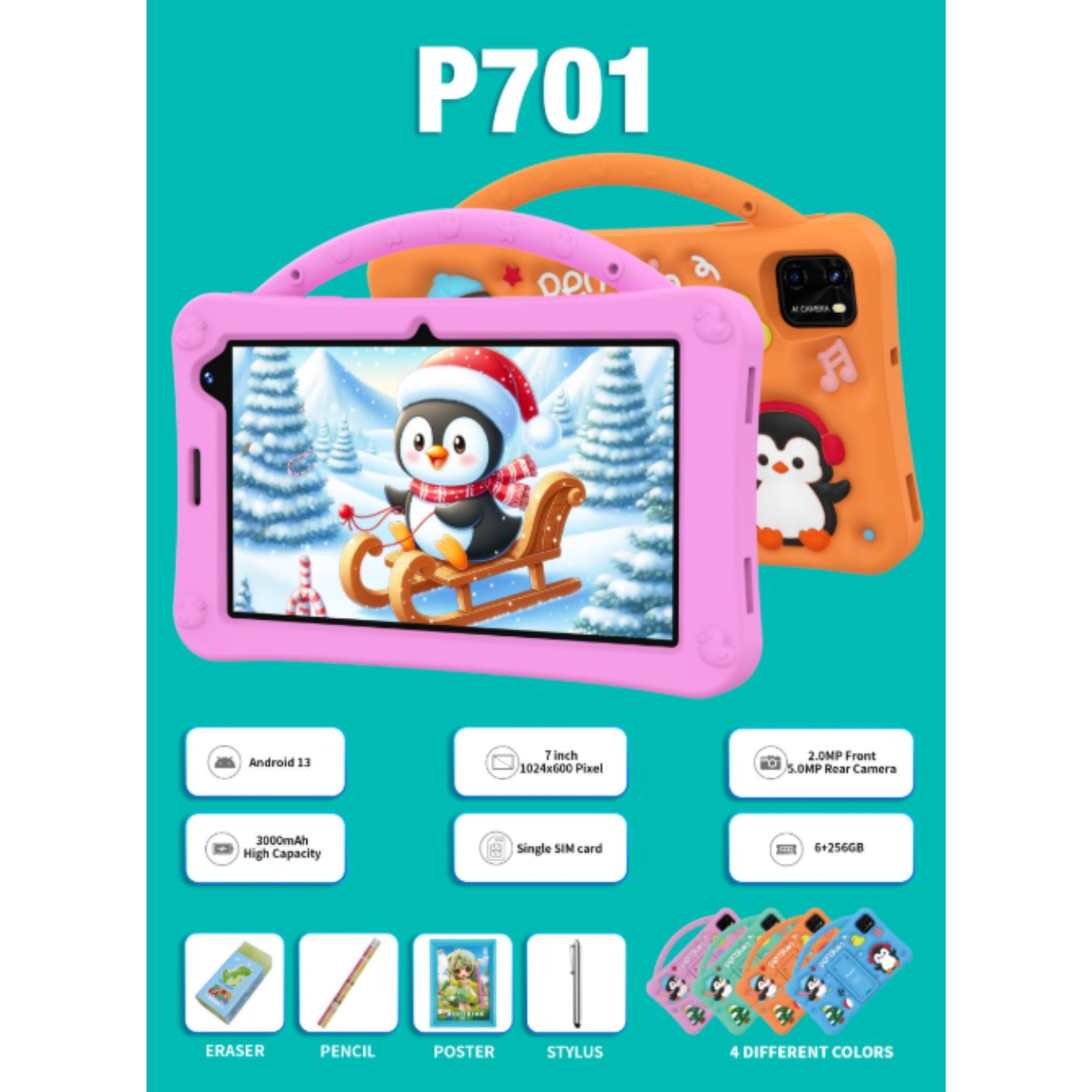 Telzeal P701, 7 Inch (1024*600) Android Tablet with Single SIM 6GB RAM 256GB ROM and 3000 mAh Battery + Free Gifts_Blue