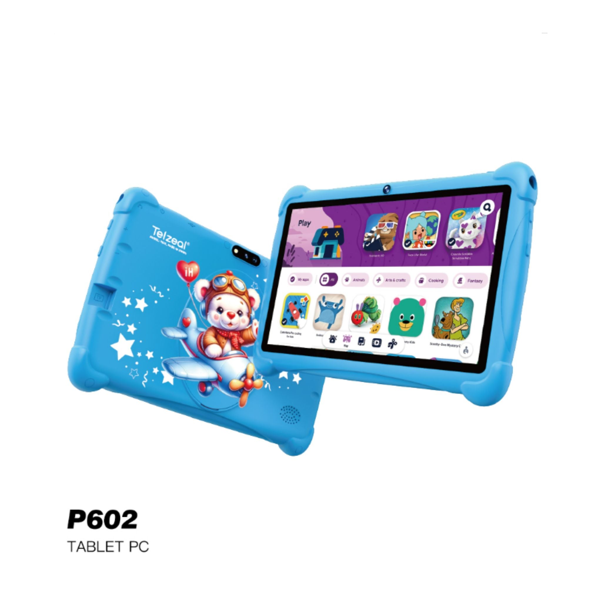 Telzeal P602 Kids Android Tablet – 7" HD Display, 4GB RAM, 128GB Storage, Wi-Fi, Dual Cameras, 3000mAh Battery, with Stylus, Screen Protector & Case – Green