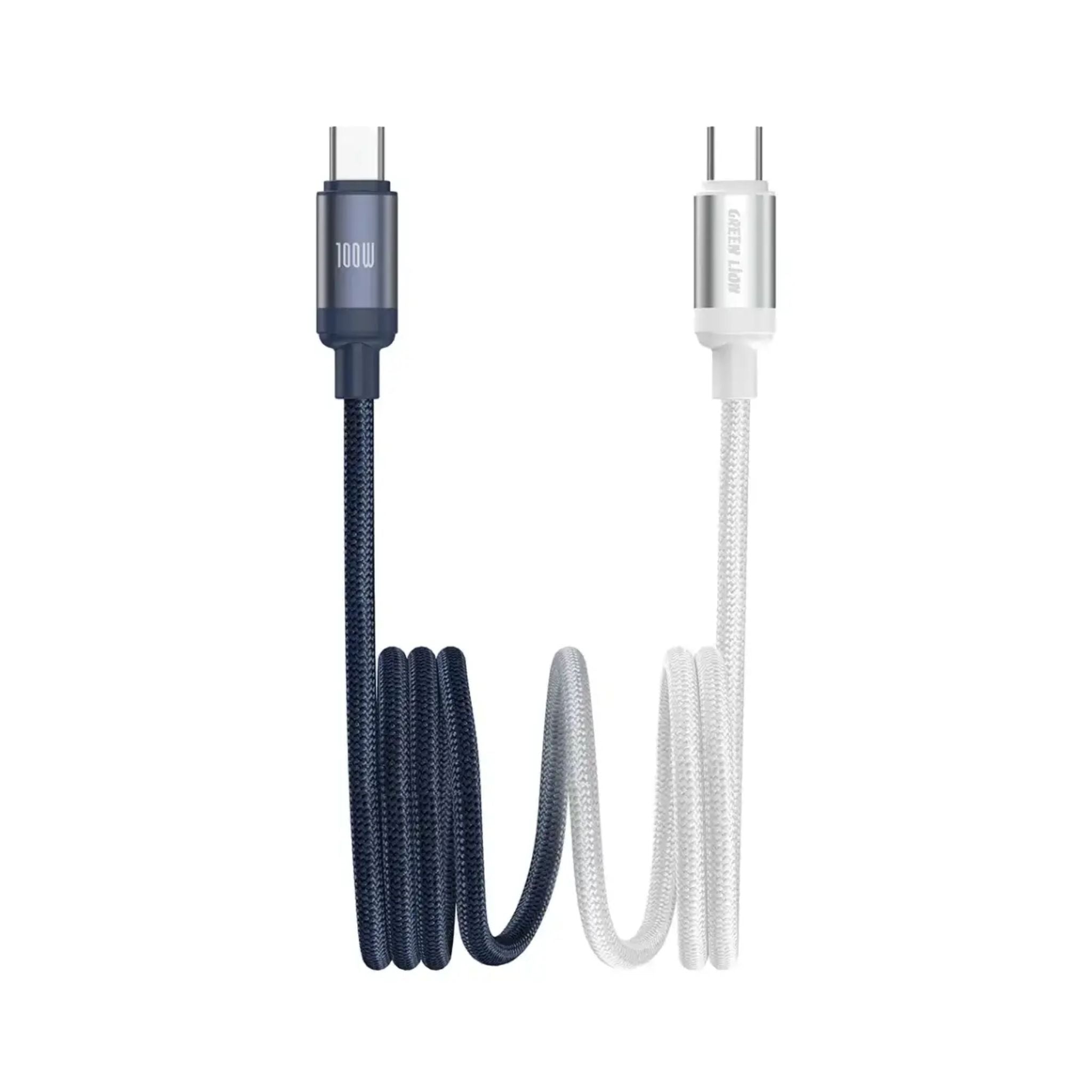 Green Lion 100W  DUO COLOR BRAIDED USB-C TO  USB-C CABLE 1M - White+Blue