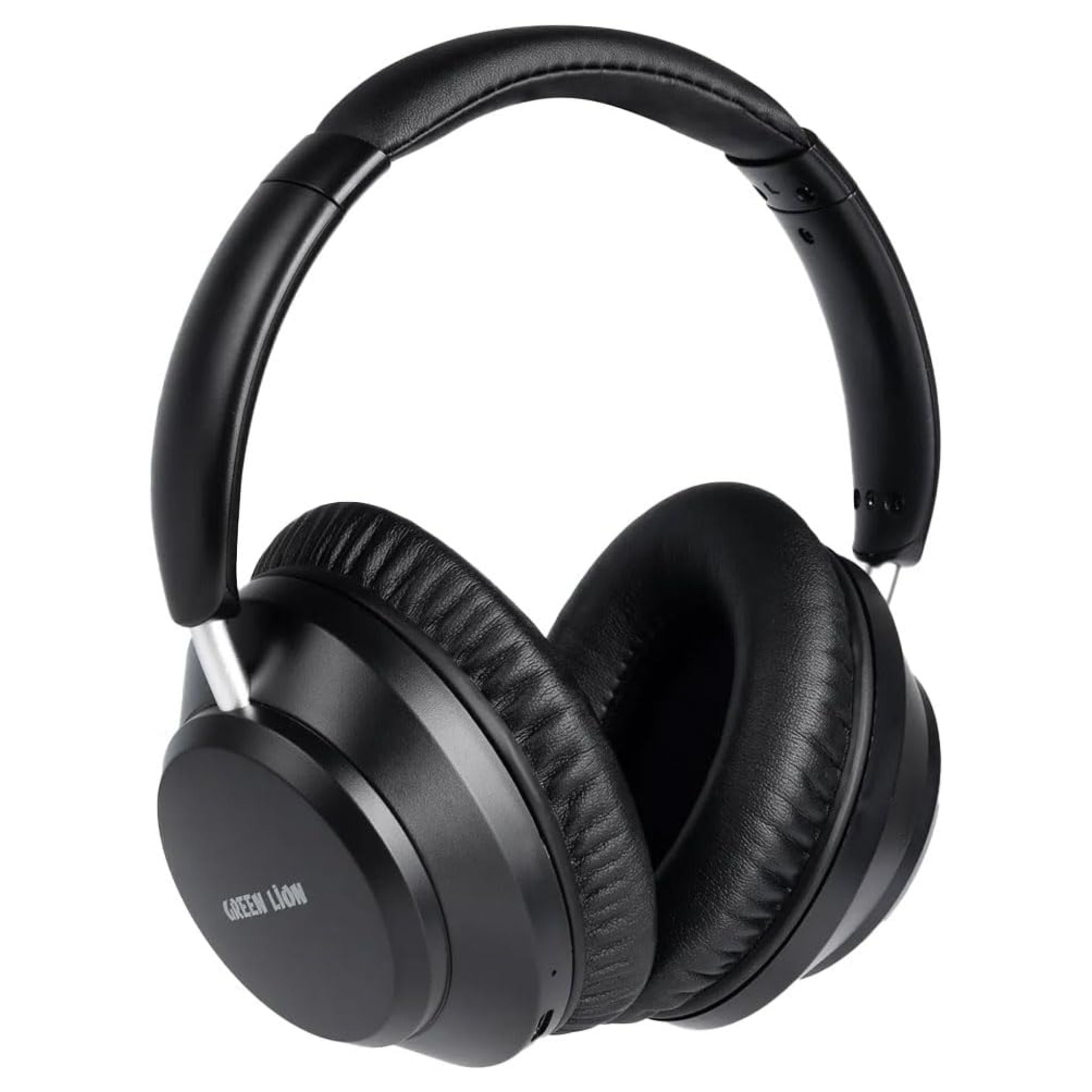 Black headphones with 'Green Loom' branding on a white background