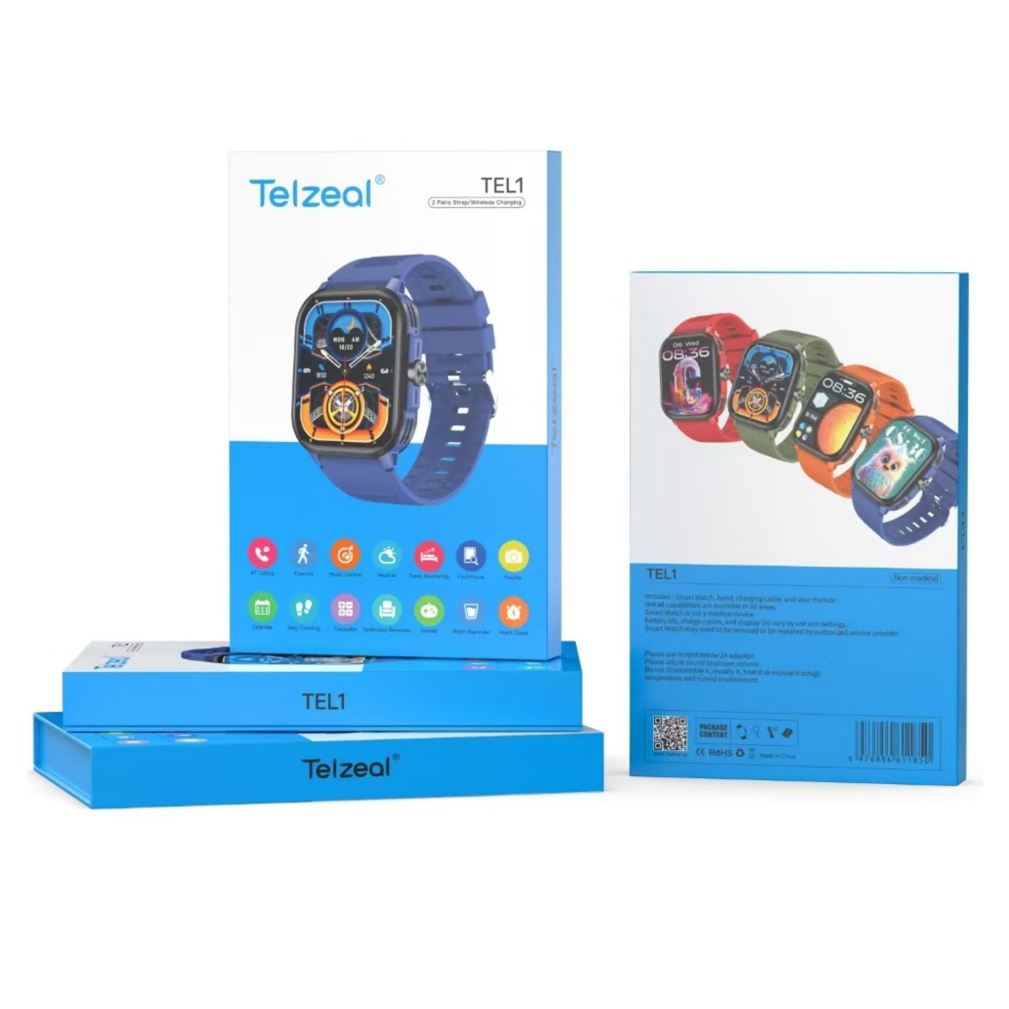 Telzeal T1 1.5 Inch AMOLED Display Smart Watch With IP67 Waterproof and 4 Pair Strap - Green