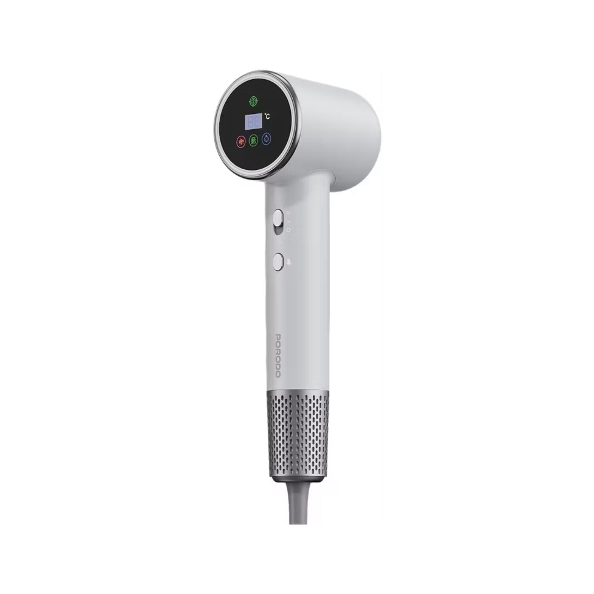 Porodo Lifestyle High-Speed Ionic Hair Dryer with Magnetic and 360° Rotating Nozzle, 1600W Power, 2 Speed Levels, 3-Pin UK Plug, 1.8m Cord Length, Quiet Operation - White