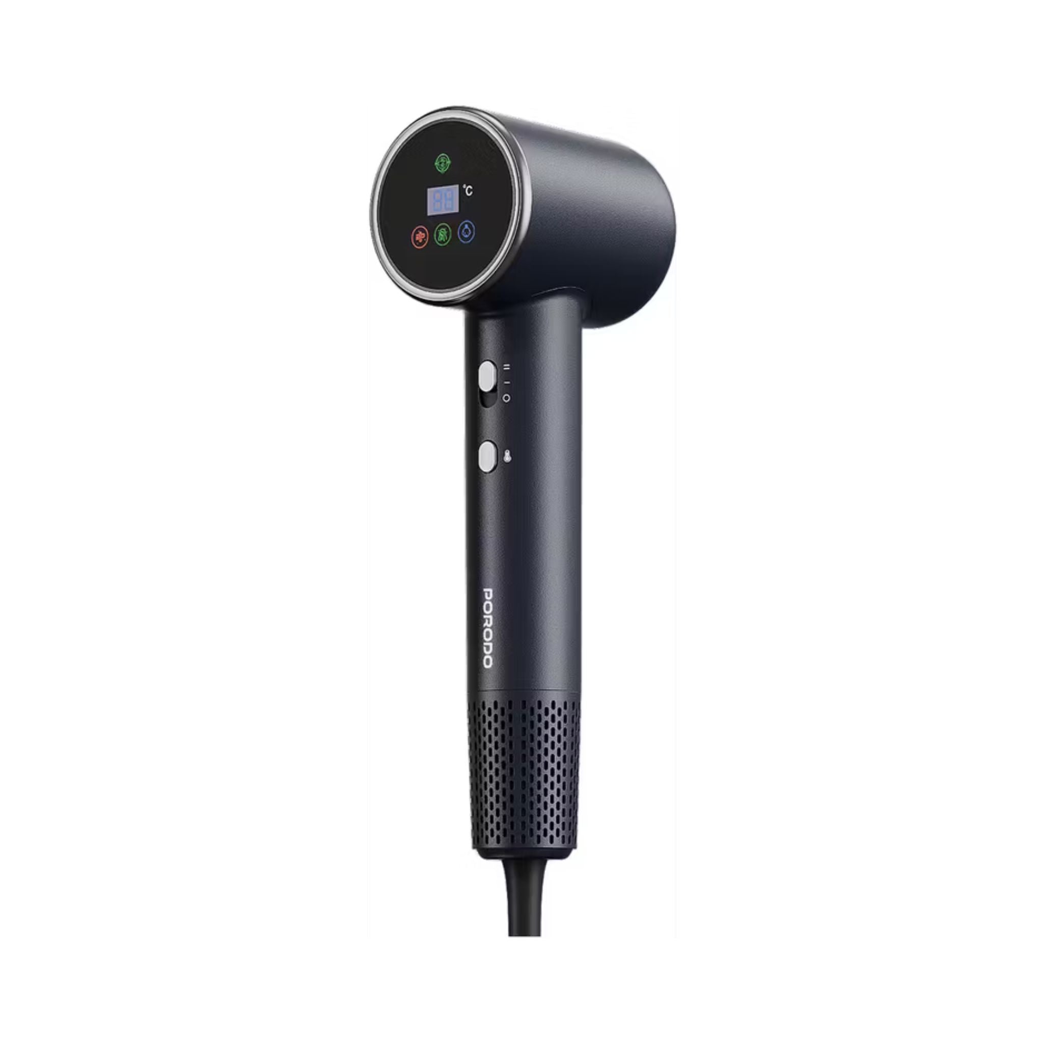 Porodo Lifestyle High-Speed Ionic Hair Dryer with Magnetic and 360° Rotating Nozzle, 1600W Power, 2 Speed Levels, 3-Pin UK Plug, 1.8m Cord Length, Quiet Operation - Black