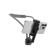 A black Porodo smartphone neck strap mount with a U-shaped design and a magnetic lock latch, displayed in a separated view from a smartphone.