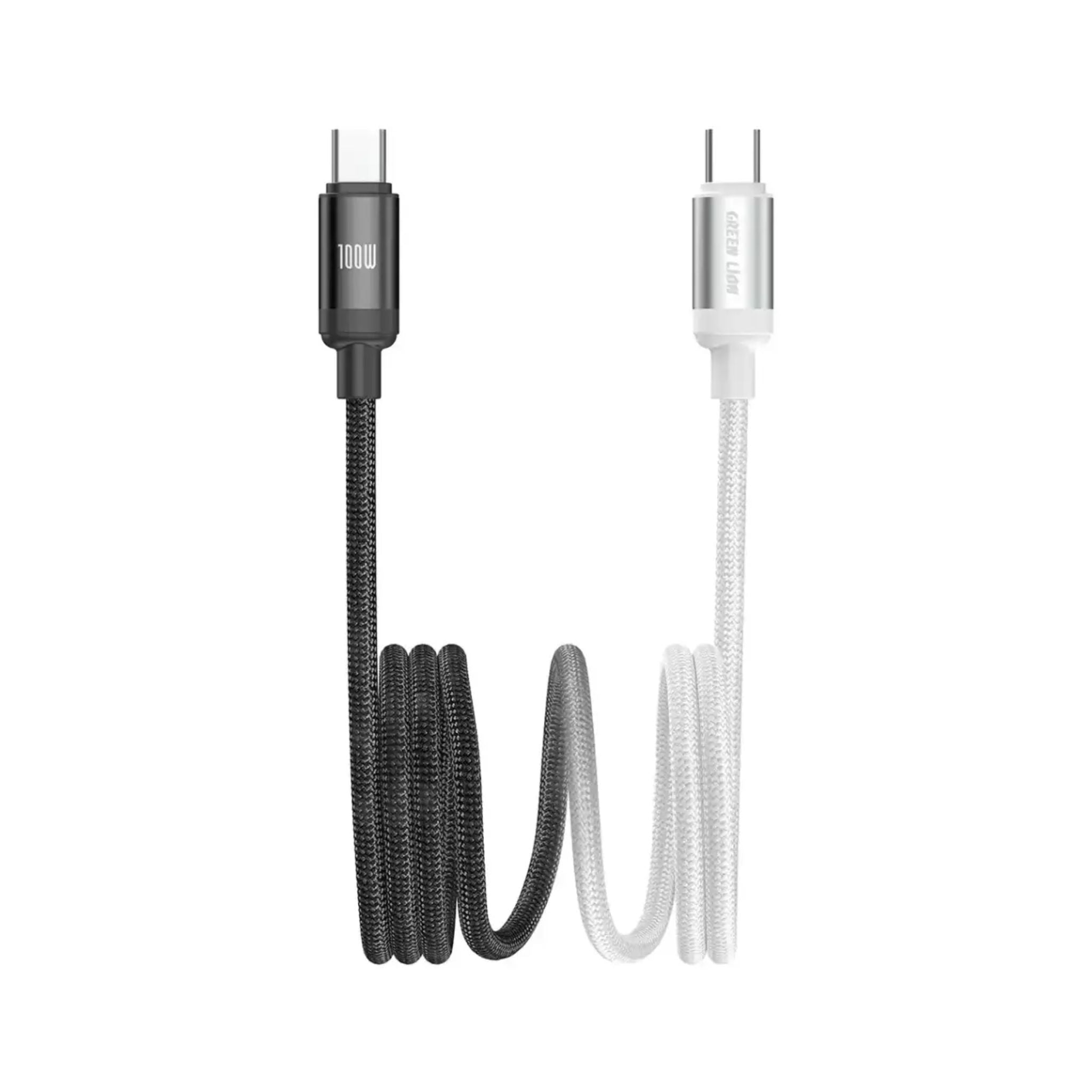 Green Lion 100W  DUO COLOR BRAIDED USB-C TO  USB-C CABLE 1M - White+Black