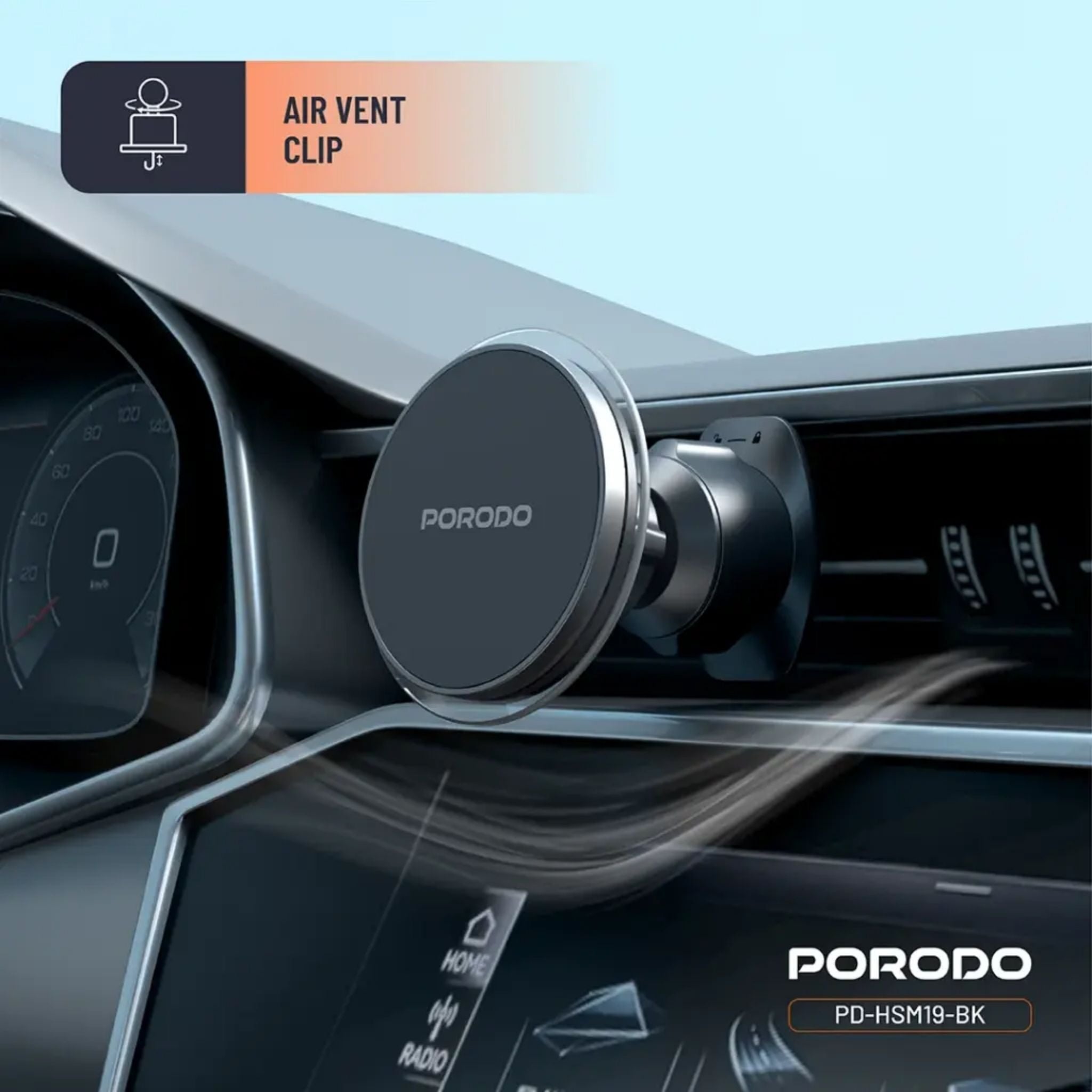 Porodo Magsafe Magnetic Air Vent & Dash Mount - Black