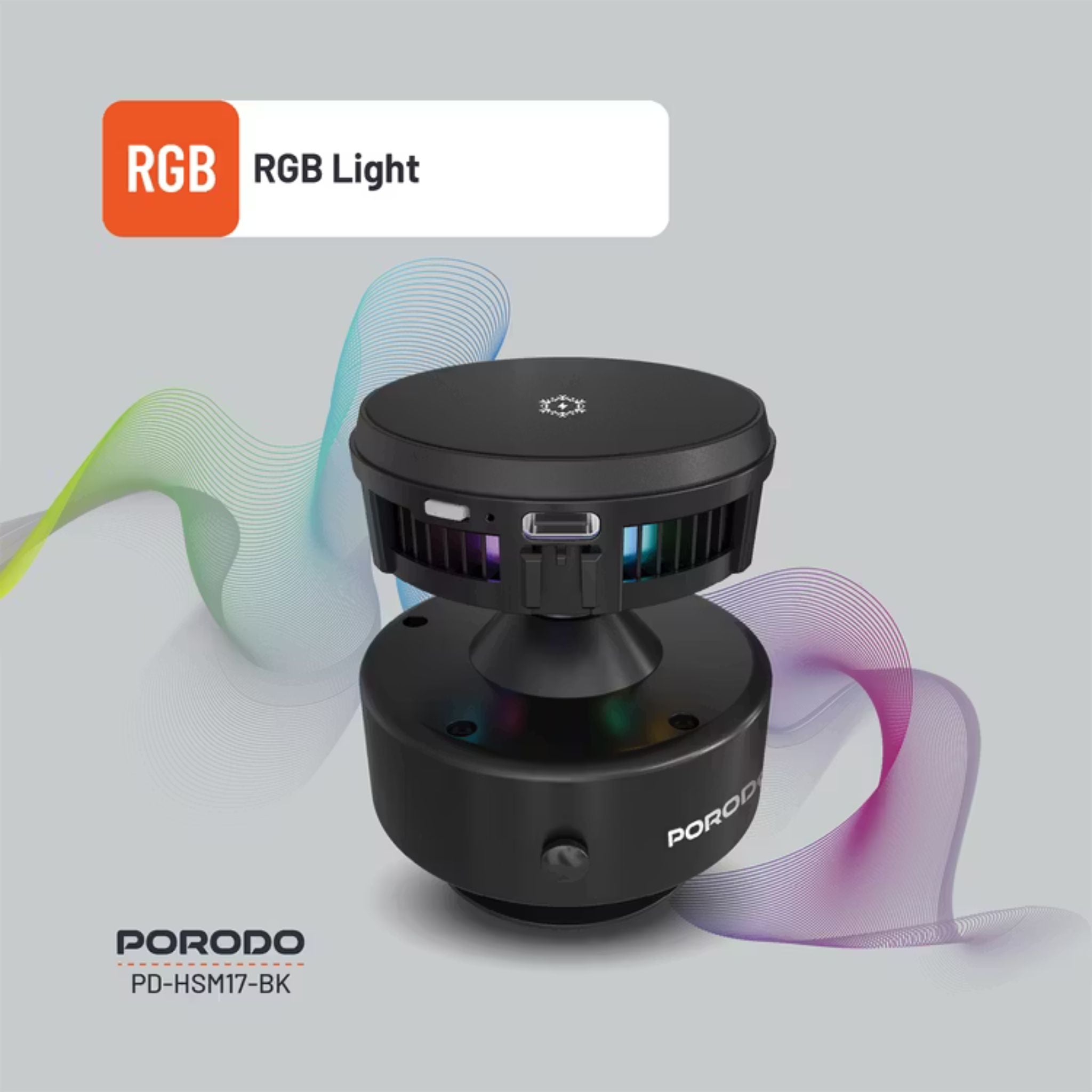 Porodo Lifestyle Vacuseal MagSafe Charging Mount with Cooling Semiconductor & RGB Light, Up to 25 Days Working Time, Adjustable Viewing Angle, 100mAh Battery Capacity, Up to 1.5kg Adsorption Capacity, Strong Suction, One-Hand Operation - Black