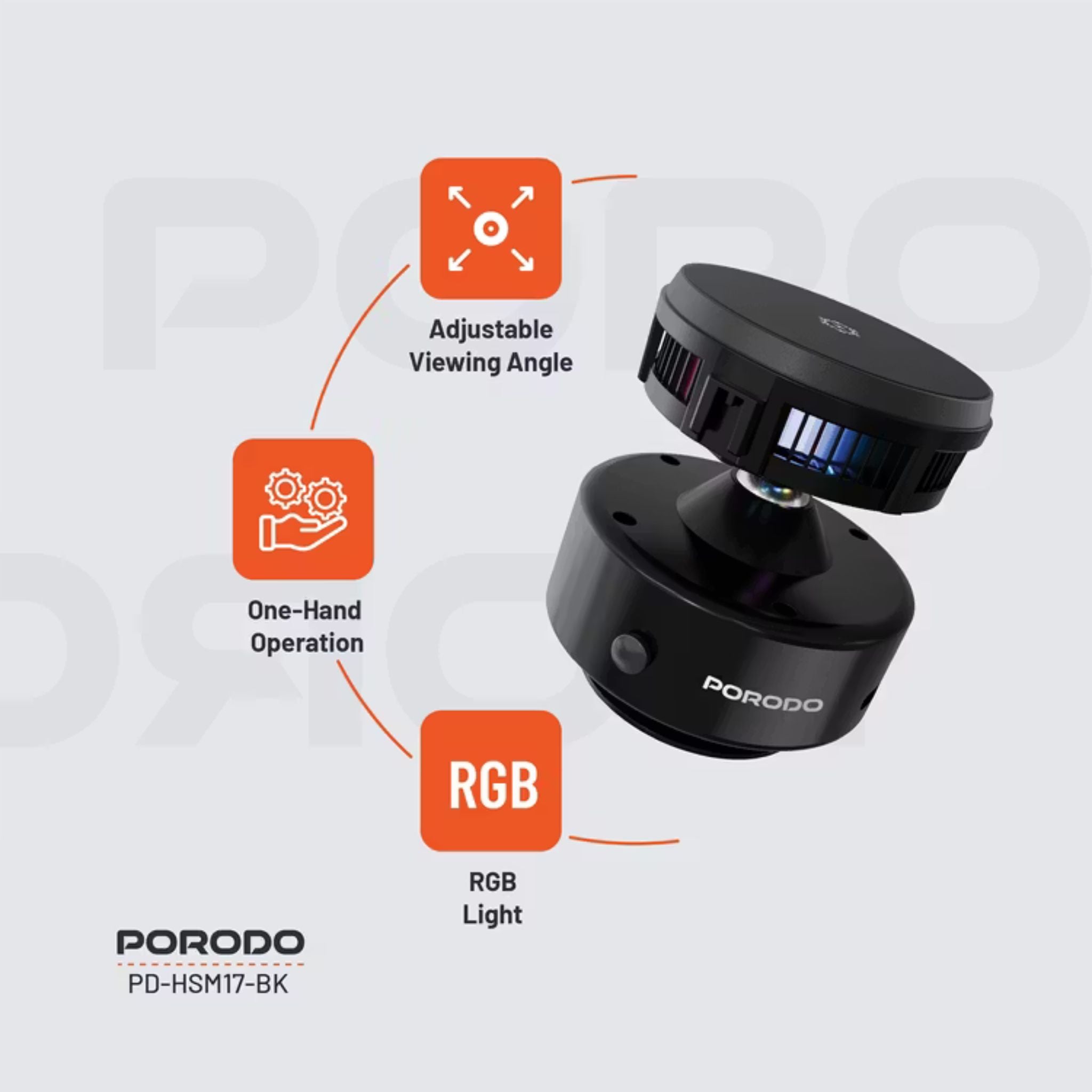 Porodo Lifestyle Vacuseal MagSafe Charging Mount with Cooling Semiconductor & RGB Light, Up to 25 Days Working Time, Adjustable Viewing Angle, 100mAh Battery Capacity, Up to 1.5kg Adsorption Capacity, Strong Suction, One-Hand Operation - Black