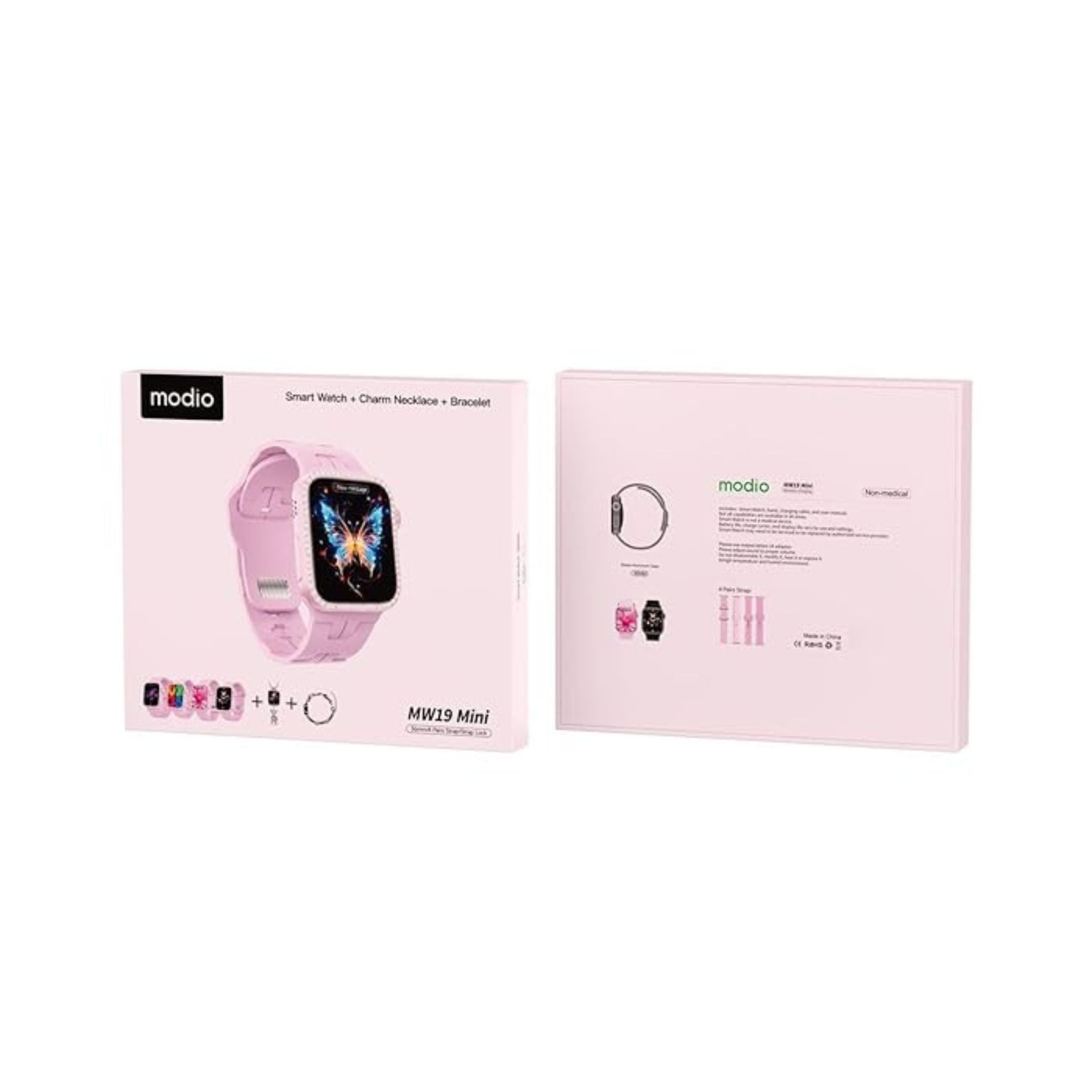 MODIO MW19 Mini Smart Watch With 36mm Display 4 Pair Straps Necklace and Bracelate Designed For Womens