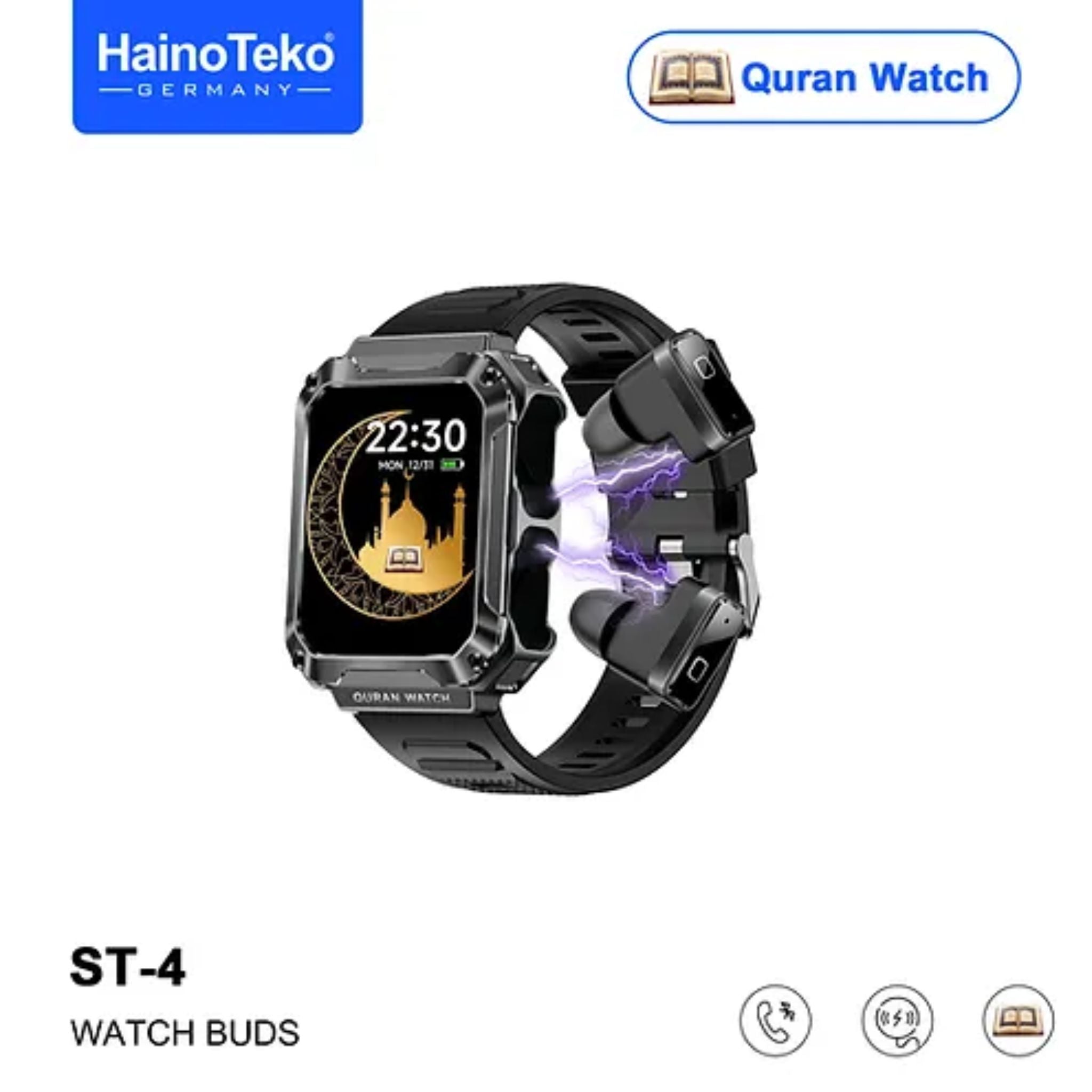 Haino Teko ,Buds ST-4 With Large Screen Square Shape AMOLED Display for Ladies and Gents-Black