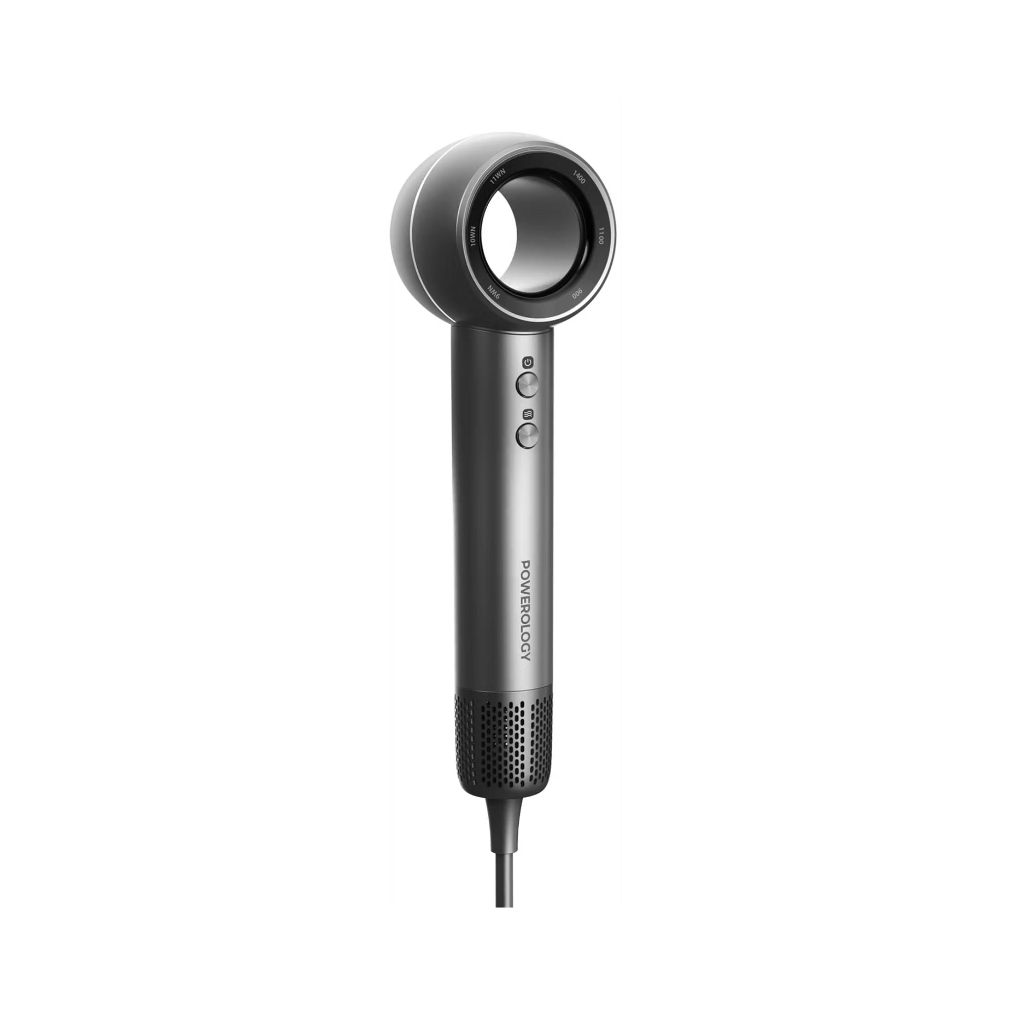 Powerology IonFusion Hot & Cold Hair Dryer, 1400W Rated Power, 65m/s Wind Speed, 4 Temperature Levels, High-Speed Brushless Motor, 1.8m UK 3-Pin Plug - Gray