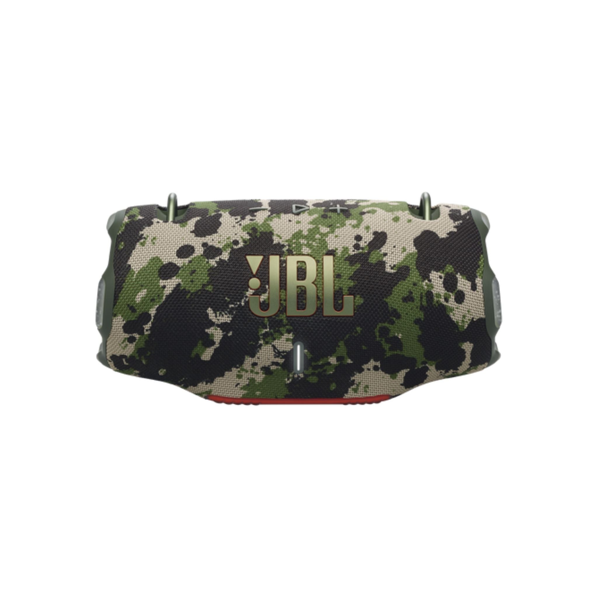 Camouflage-patterned JBL speaker on a white background