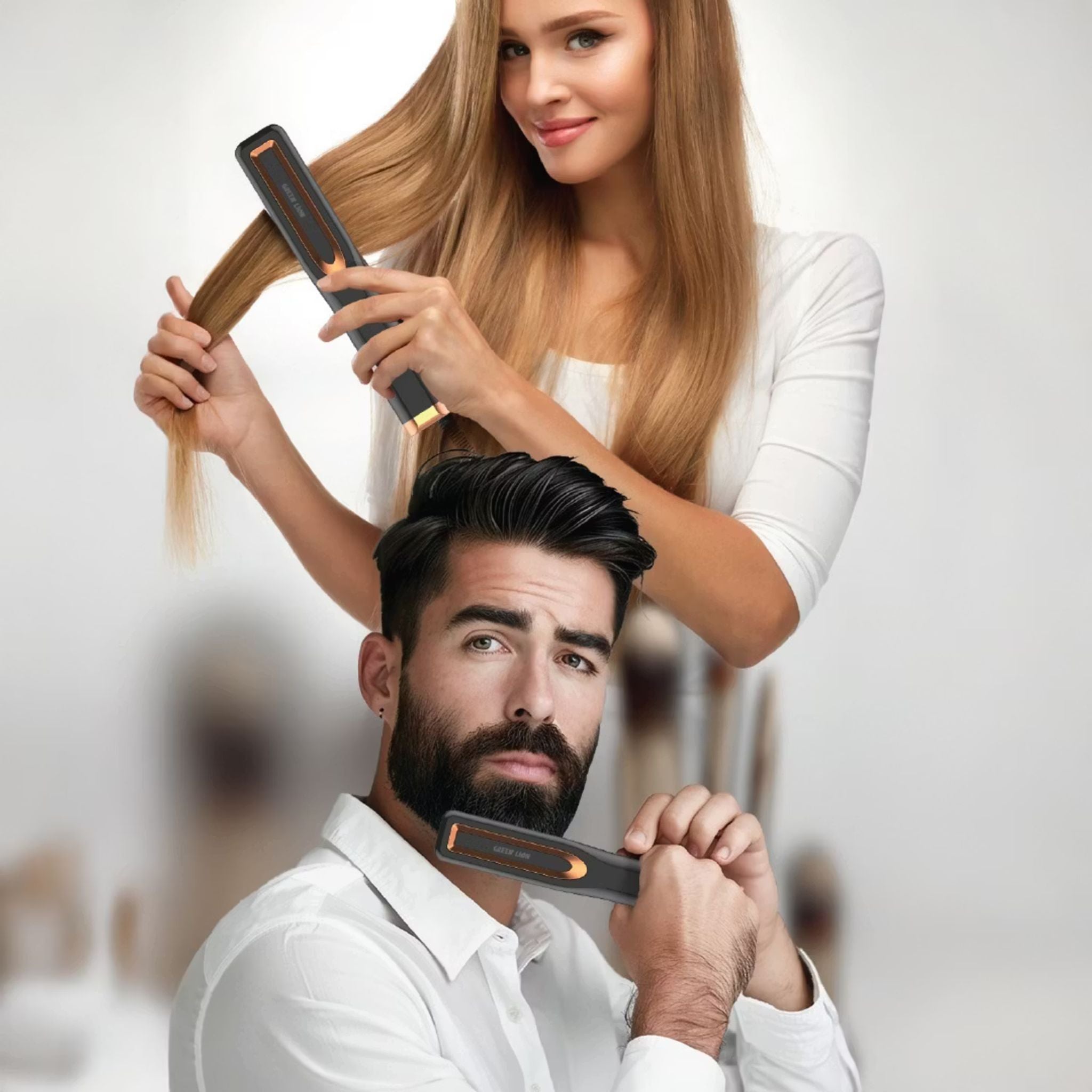 Green Lion Cordless Beard & Hair Straightener, Heating Fast, 3D Comb Teeth, Convenient Safety, Three-Speed Temperature Control, 40 Minutes Working Time - Black
