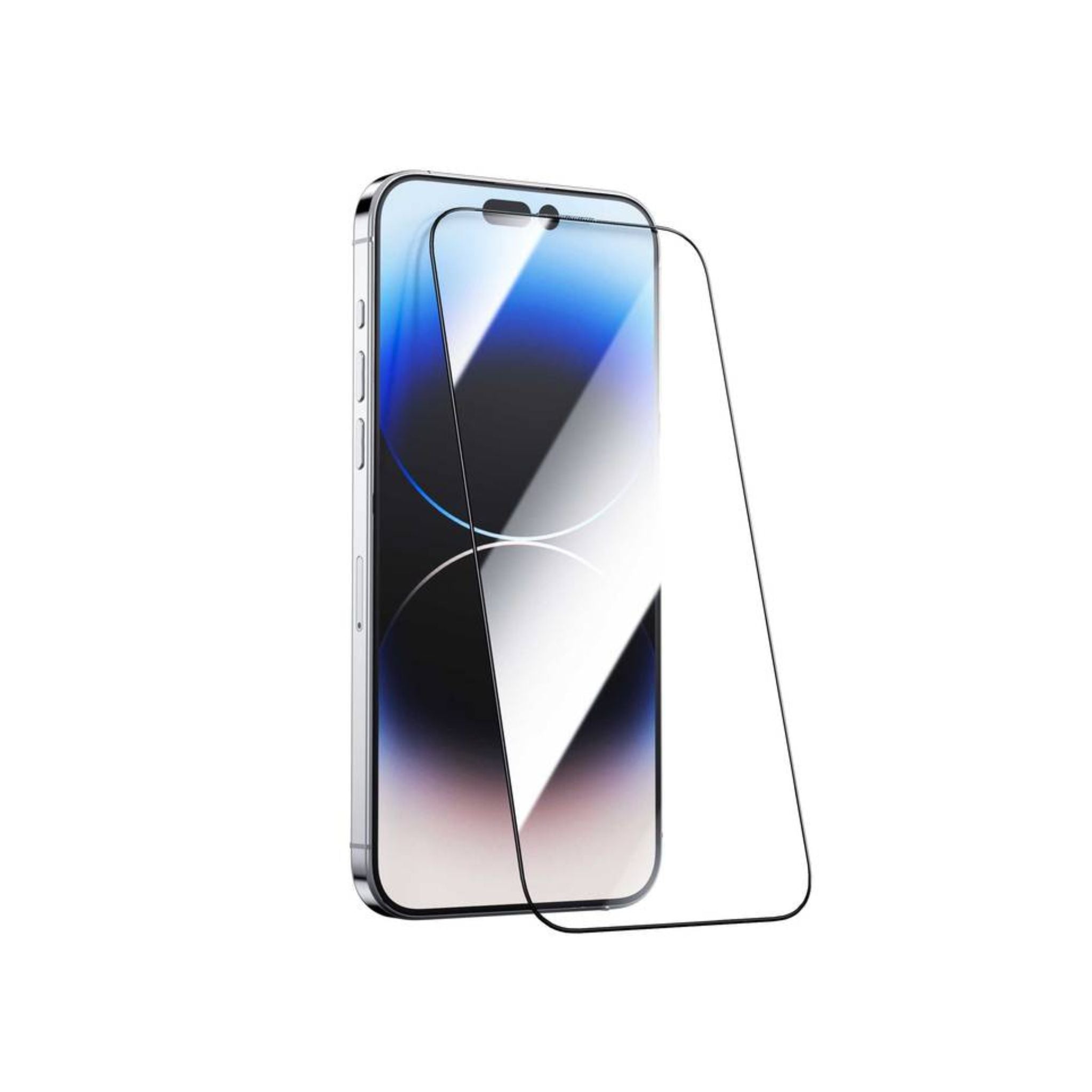 A clear screen protector for the iPhone 15 Plus is displayed, showing its transparent appearance and fit for the device.