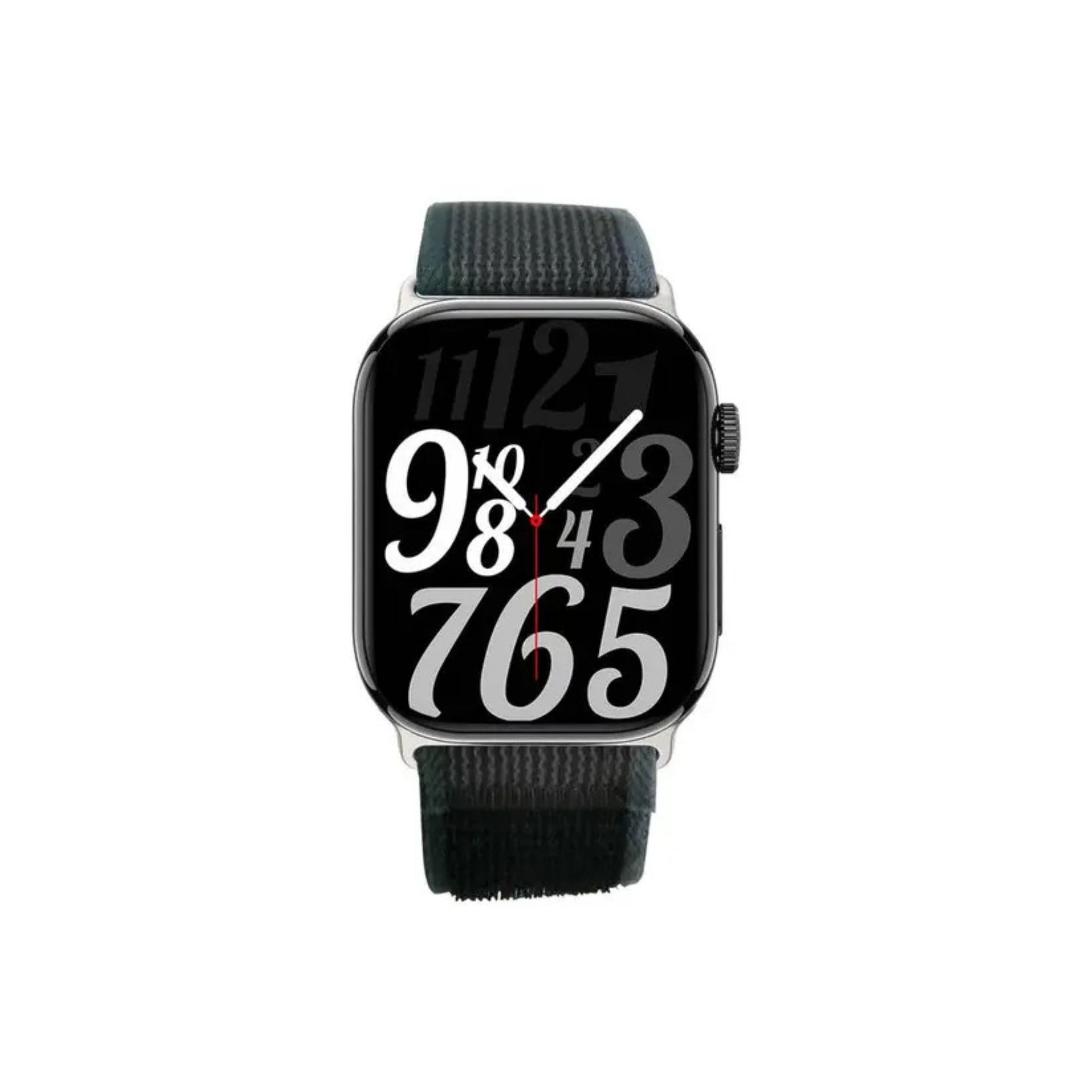 A black Porodo Magnifico 3 smartwatch with a digital display showing time and date, featuring a textured band and a buckle clasp.