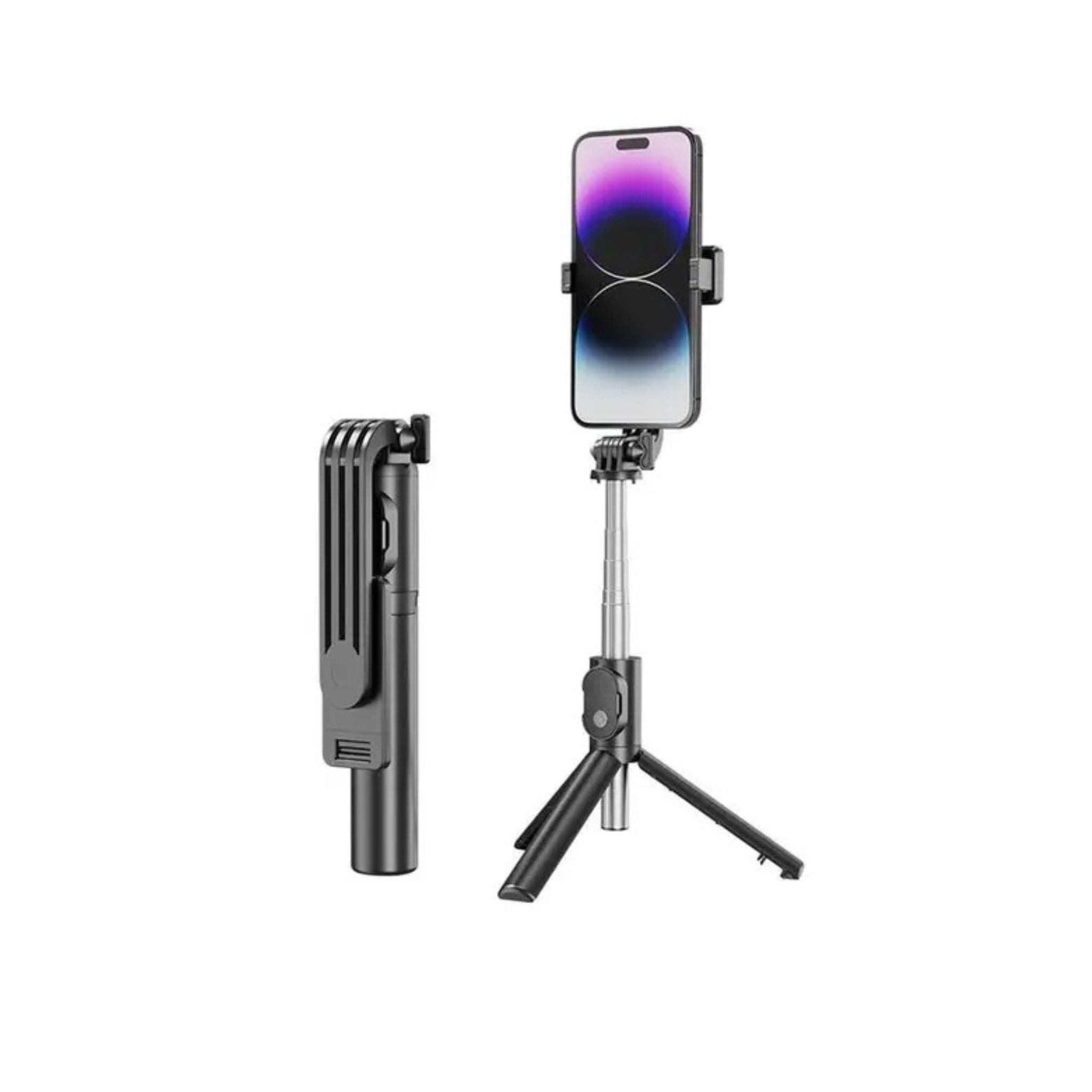 Tripod Selfie Stick with Anti Slip Design, 360° Rotation, Foldable Tripod, 1 Click Selfie, 70mAh Battery Capacity - Black