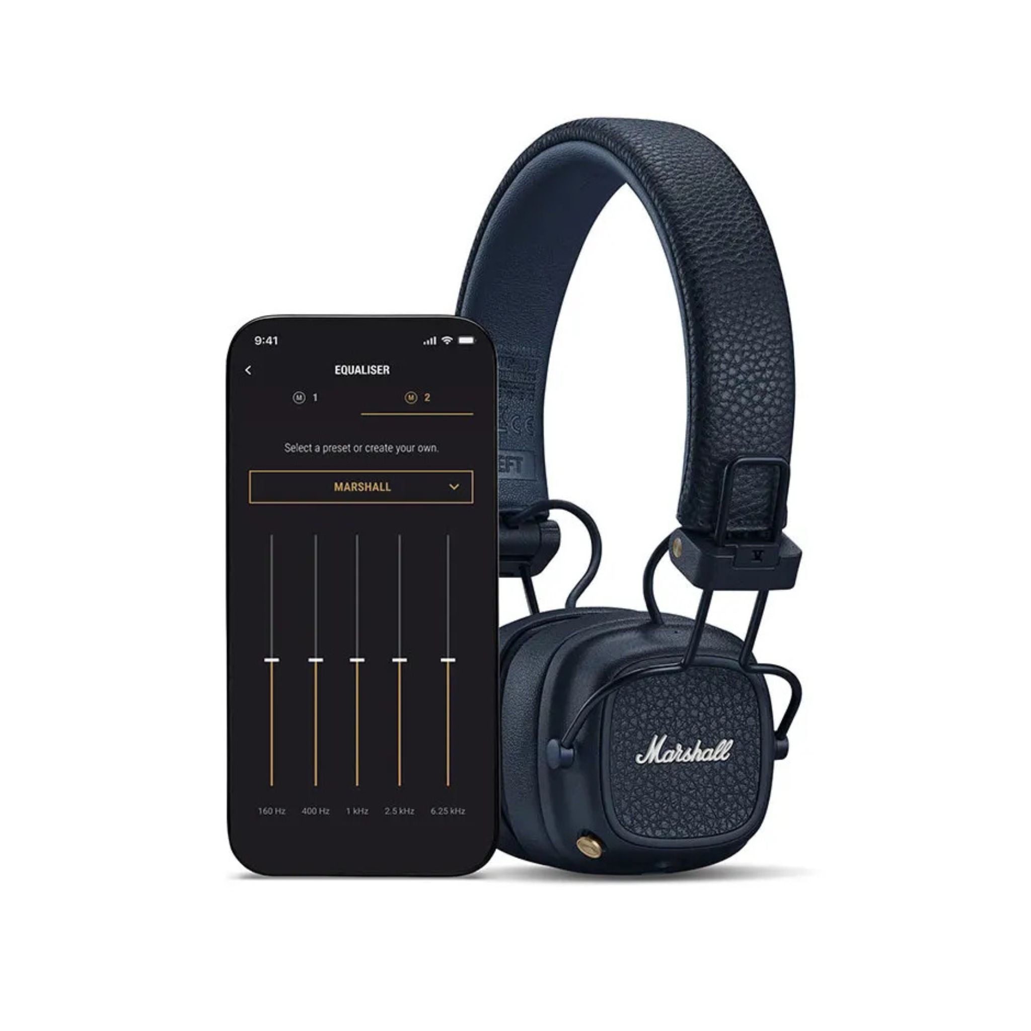Marshall Major V Wireless On-Ear Headphones with Rugged & Foldable Design, Wireless Charging, 3 Hours Charging Time, Customizable M-Button, Bluetooth Version 5.3, Up to 100 Hours Play Time - Blue