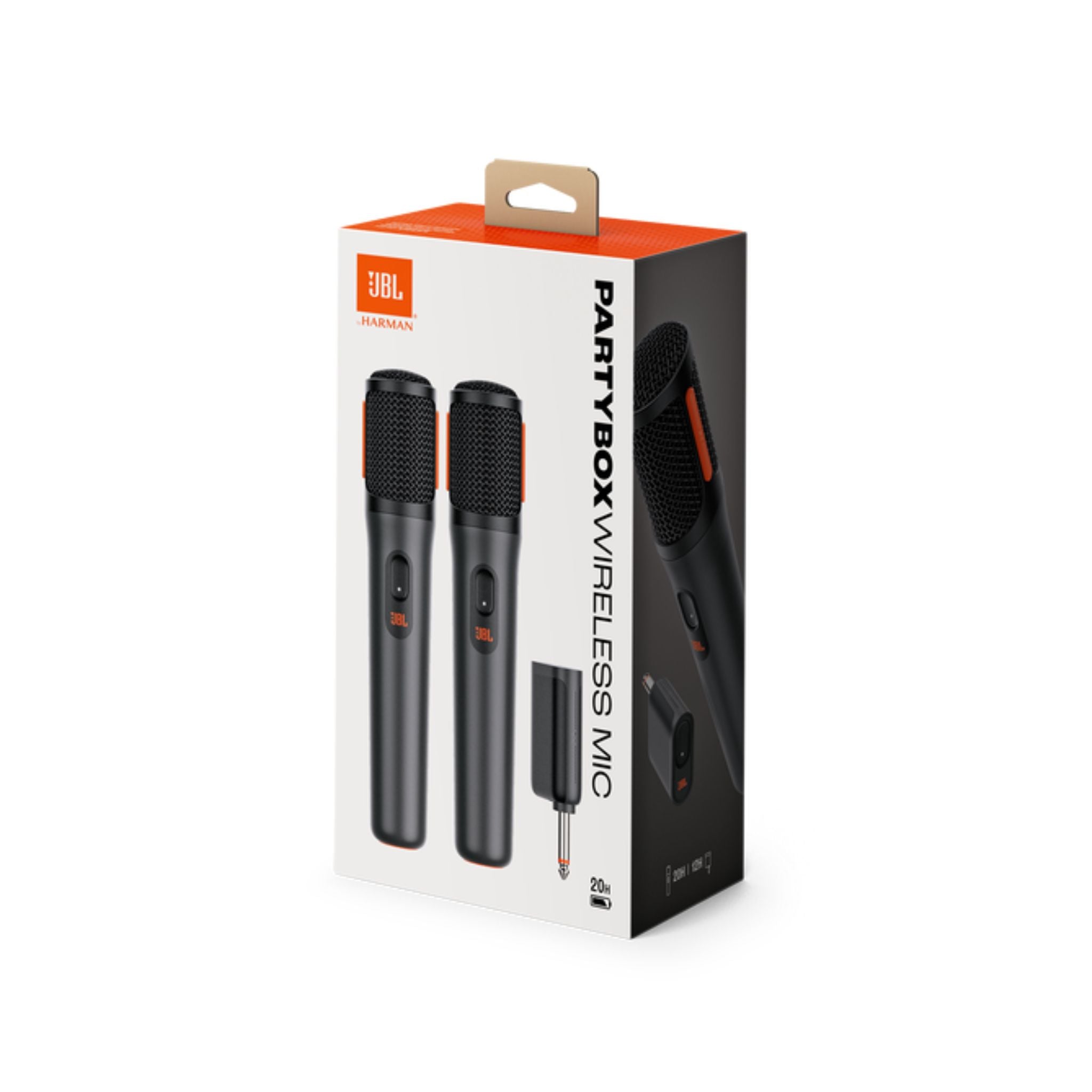 JBL PartyBox Wireless Mics, 16mm ECM Microphone Head, 600mAh Mic Battery, 700mAh Dongle Battery, Built-In Foam Pop Filter, Stable 2.4GHz Connection- Black