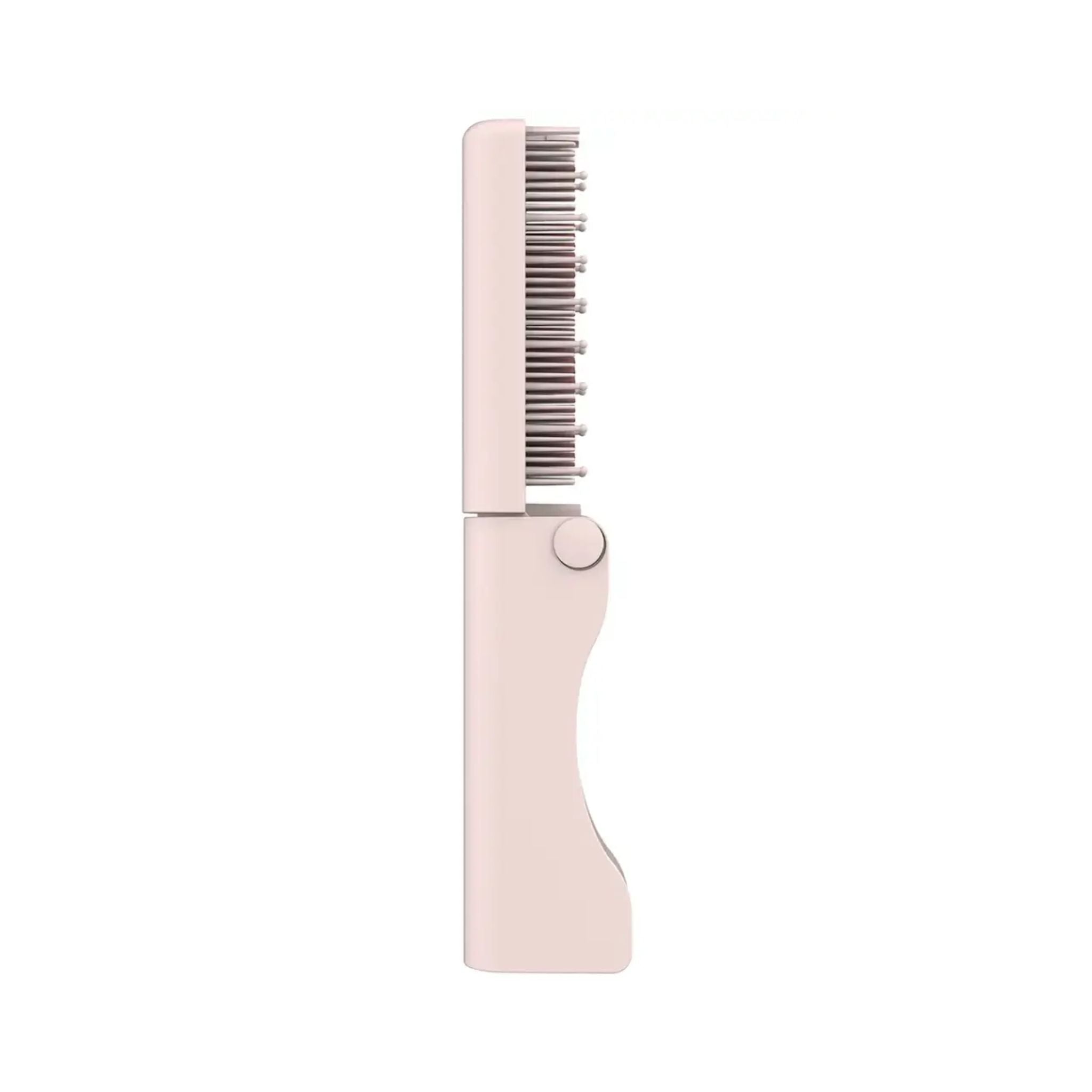 Porodo Foldable Mini Straightener Brush, Cordless Hair Styler, 3 Heat Modes 160°C/180°C/200°C, Ceramic-Coated Teeth, USB-C Fast Charging, Auto Shut-Off, Portable Travel Design- Pink