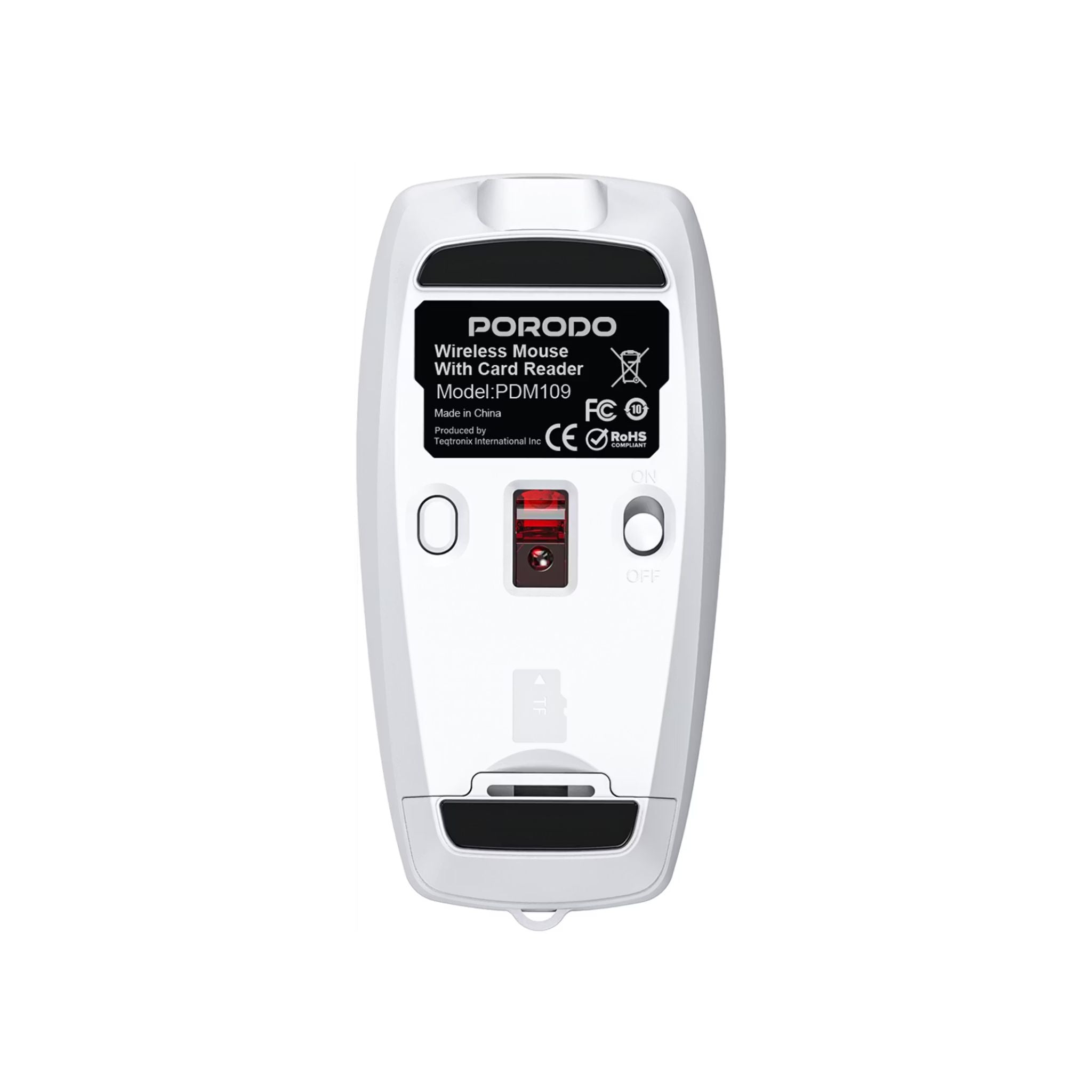 Porodo 1600DPI Wireless Mouse with Card Reader, 120mAh Battery, ABS Material, Bluetooth Version 5.1, 10m Working Distance, Silent Efficient Performance, Plug & Play - Silver