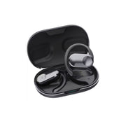Black wireless earbuds in a charging case on a white background