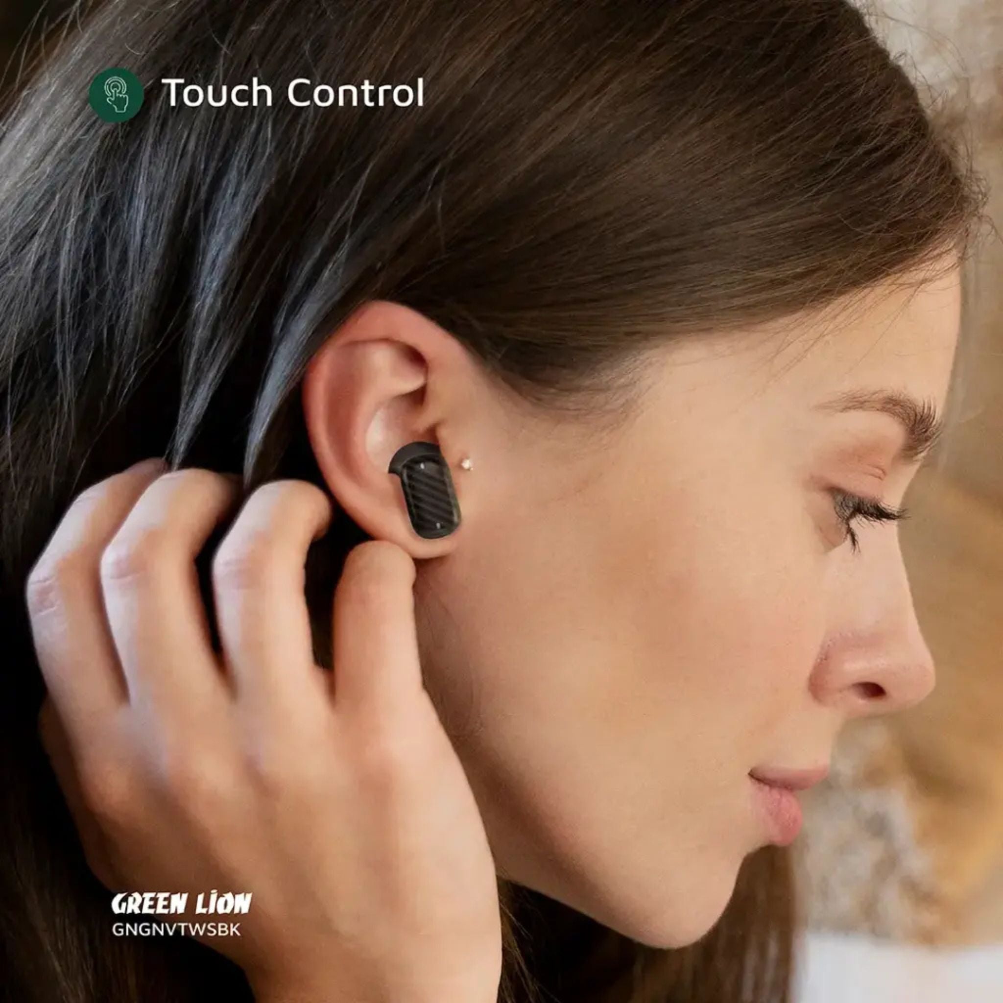 Green Lion Geneva True Wireless Earbuds with Dual Microphones, Up to 4 Hours Play Time, Bluetooth Version 5.4, 10m Transmission Range, USB-C Charging Port, Voice Assistant, Digital Display & Touch Controls, Up to 180 Days Standby Time - Black
