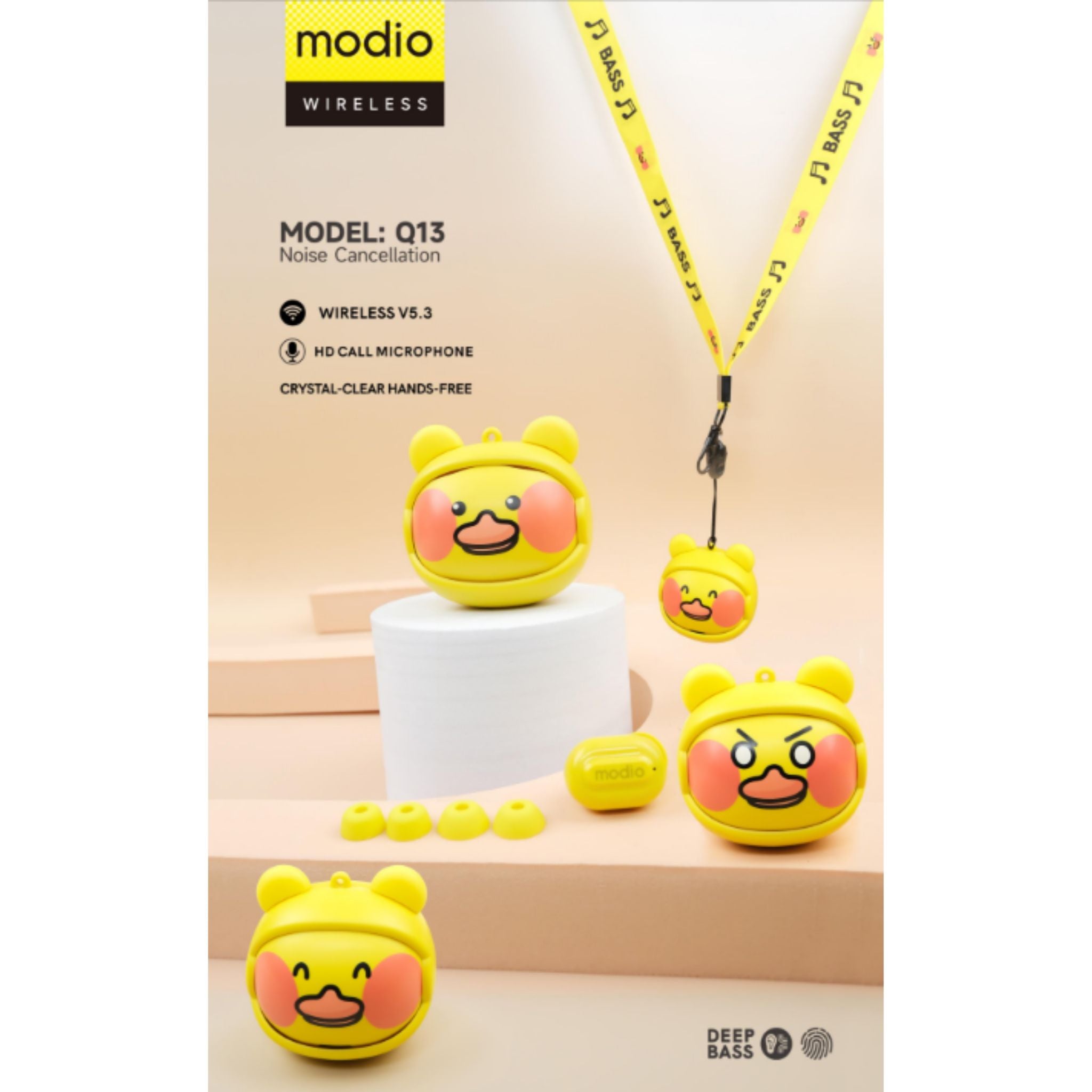 Modio Q13 True Wireless Bluetooth Earbuds – Customizable Faceplates, Premium Sound, Noise Cancelling, Sweatproof, Ergonomic Fit, Long Battery Life with Charging Case & Accessories
