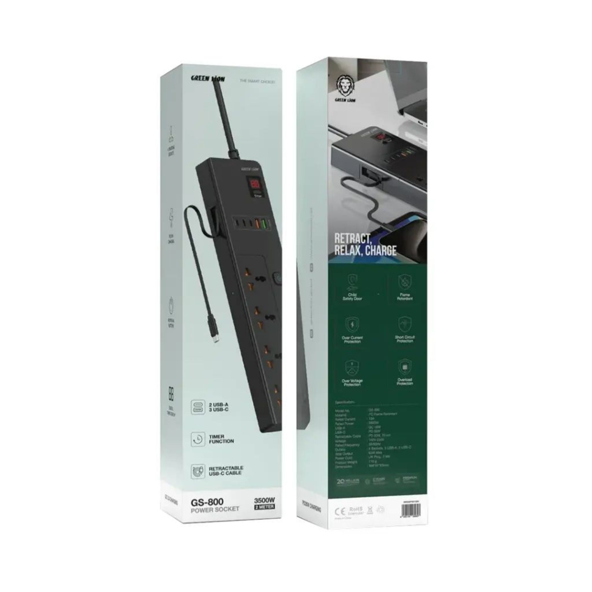 Green Lion GS-800 Power Socket 2M 3500W - Black