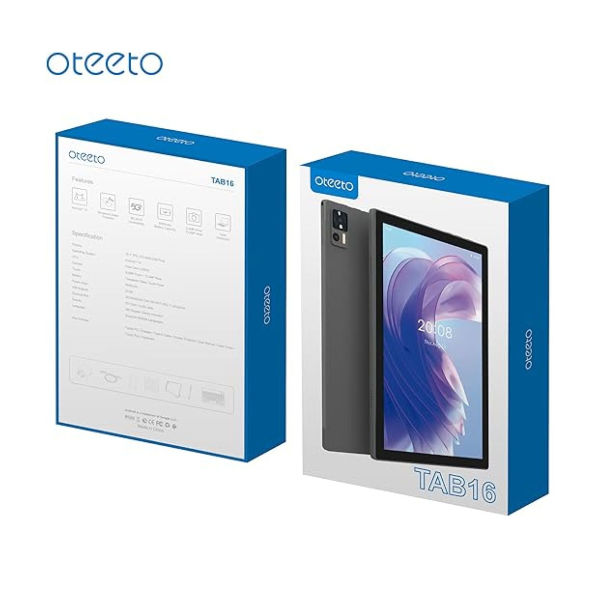 OTEETO Tab 16 10.1" IPS LCD Display, Octa-Core 2.0GHz Processor, Android 14, 4G Connectivity, 6000mAh Battery, 12GB RAM + 512GB Storage, 8MP Front + 13MP Rear Camera, Includes Keyboard & Touch Pen