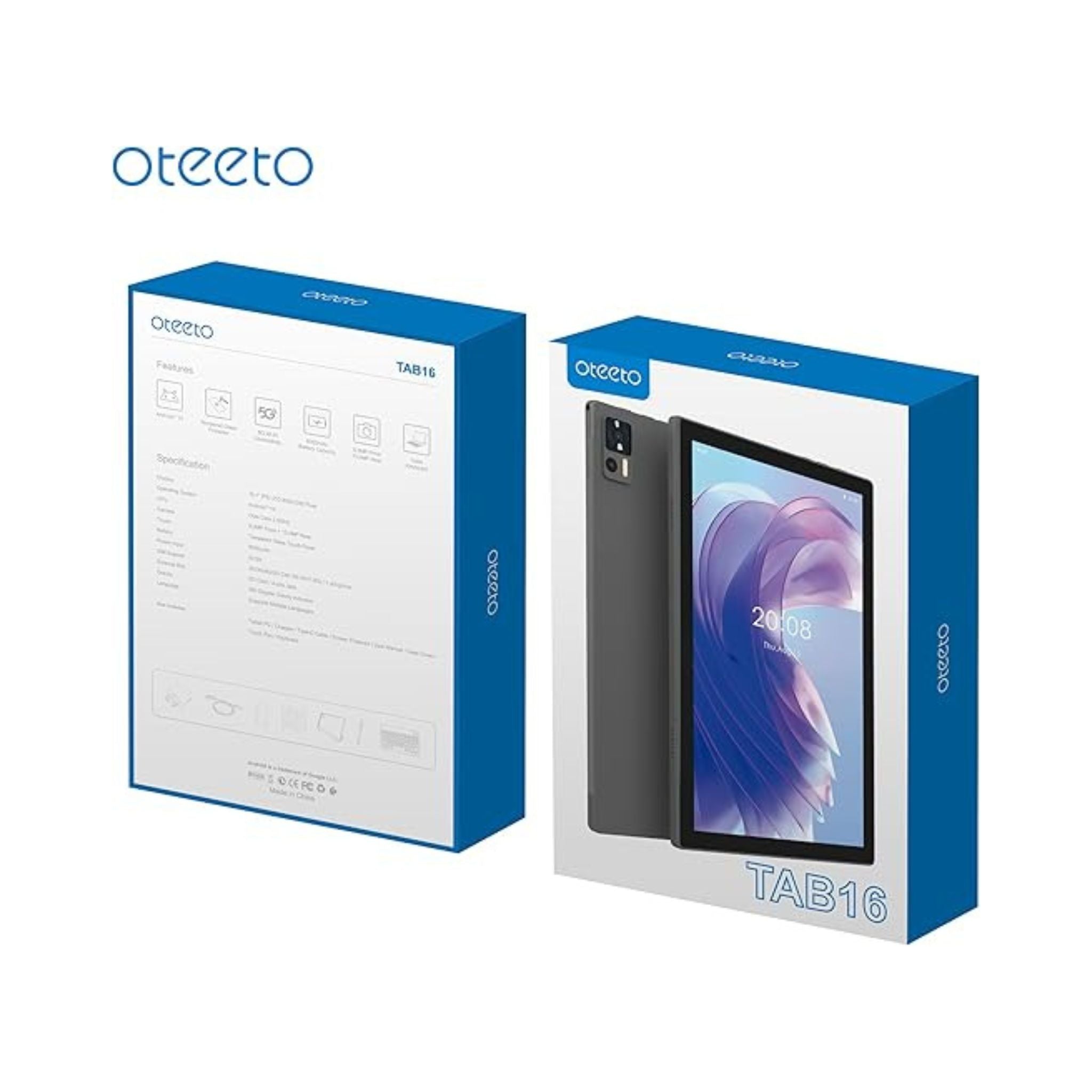 OTEETO Tab 16 10.1" IPS LCD Display, Octa-Core 2.0GHz Processor, Android 14, 4G Connectivity, 6000mAh Battery, 12GB RAM + 512GB Storage, 8MP Front + 13MP Rear Camera, Includes Keyboard & Touch Pen