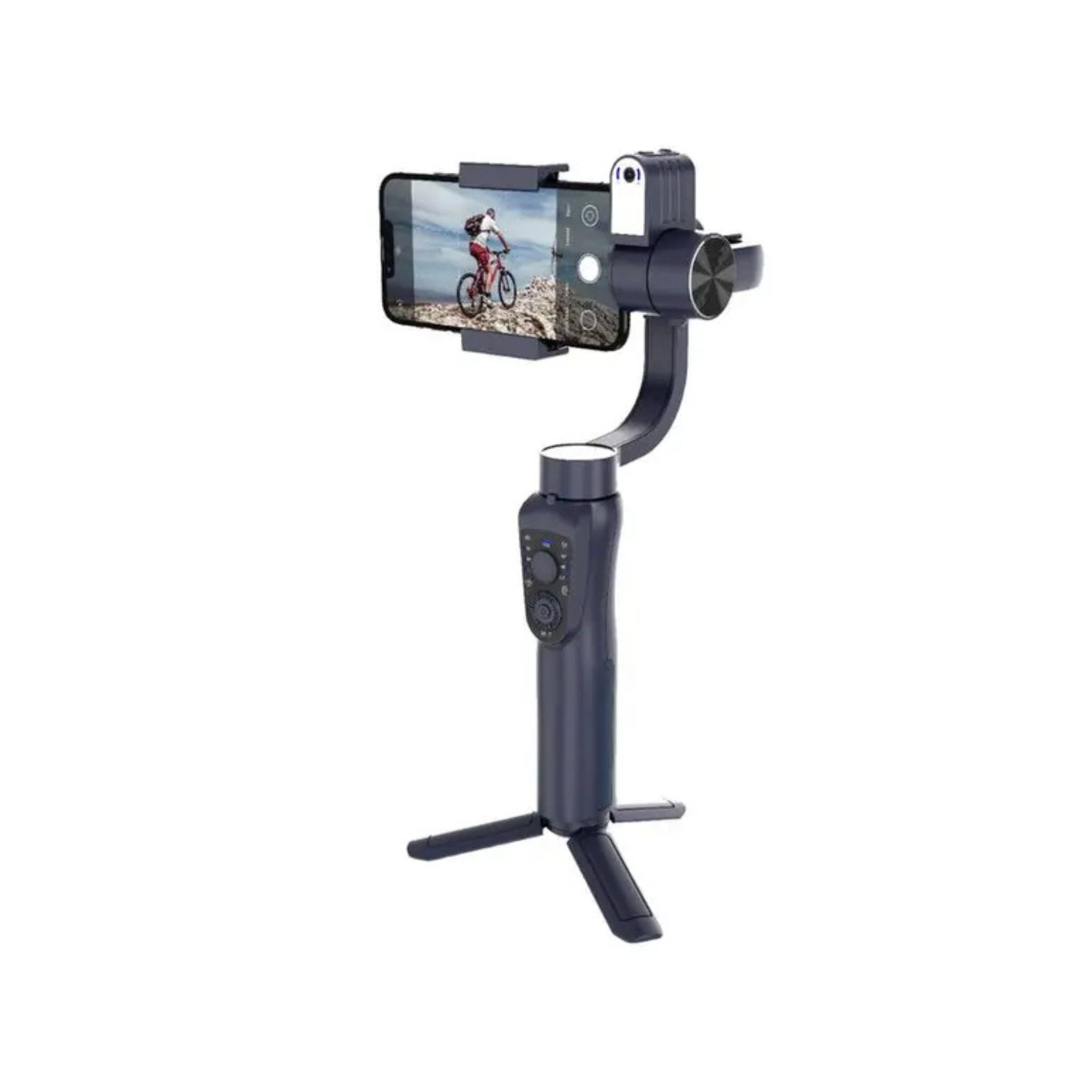 Porodo 3-Axis AI Tracker & Light Gimbal Stabilizer with Built-In Tripod, Object Tracking, Power Bank Function, 210 Minuets Charging Time - Black
