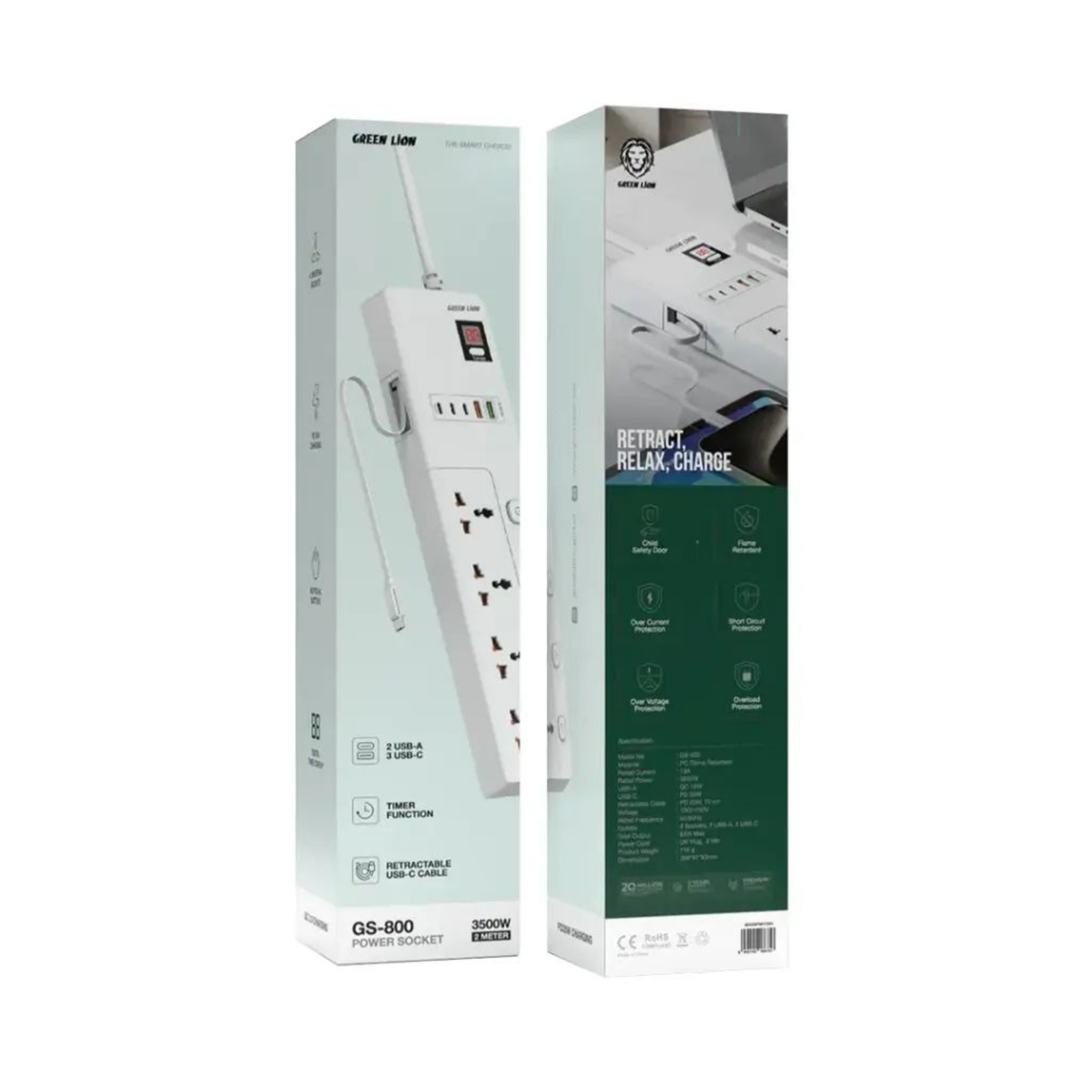 Green Lion GS-800 Power Socket 2M 3500W - White