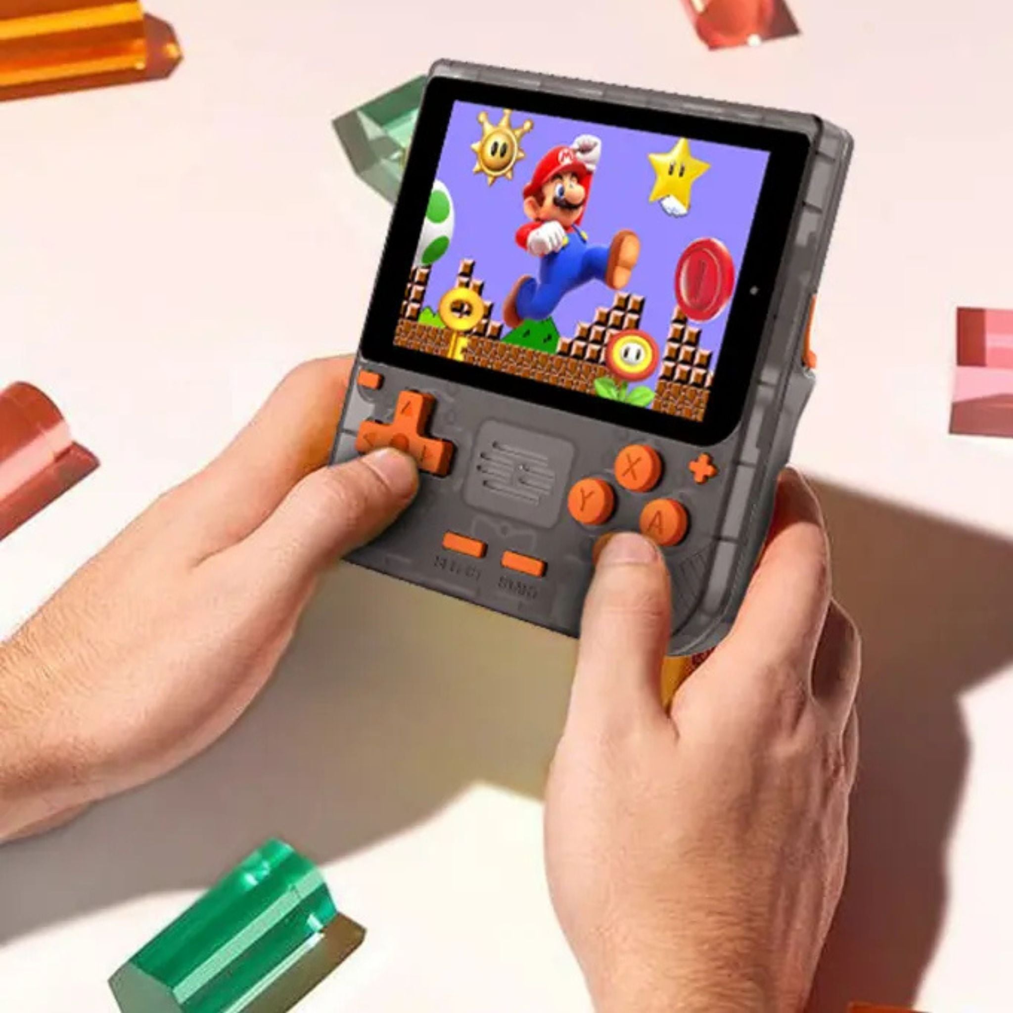 Porodo Gaming Retro Arcade Gaming Console, 3D Simulator, Ergonomic Design, Immersive Sound Play, 3.5" IPS Display, 6 Hours Battery Life, 3000mAh Battery - Black / Orange