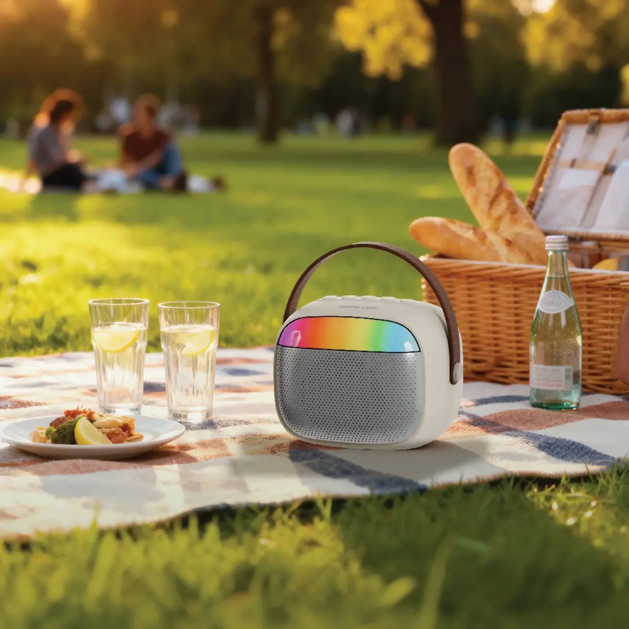 Green Lion Melody Mini Karaoke Speaker with 5W Output, Bluetooth V5.3, Wireless Mic, 6 RGB Modes, USB/TF/AUX Support & Portable Design with Strap- Beige