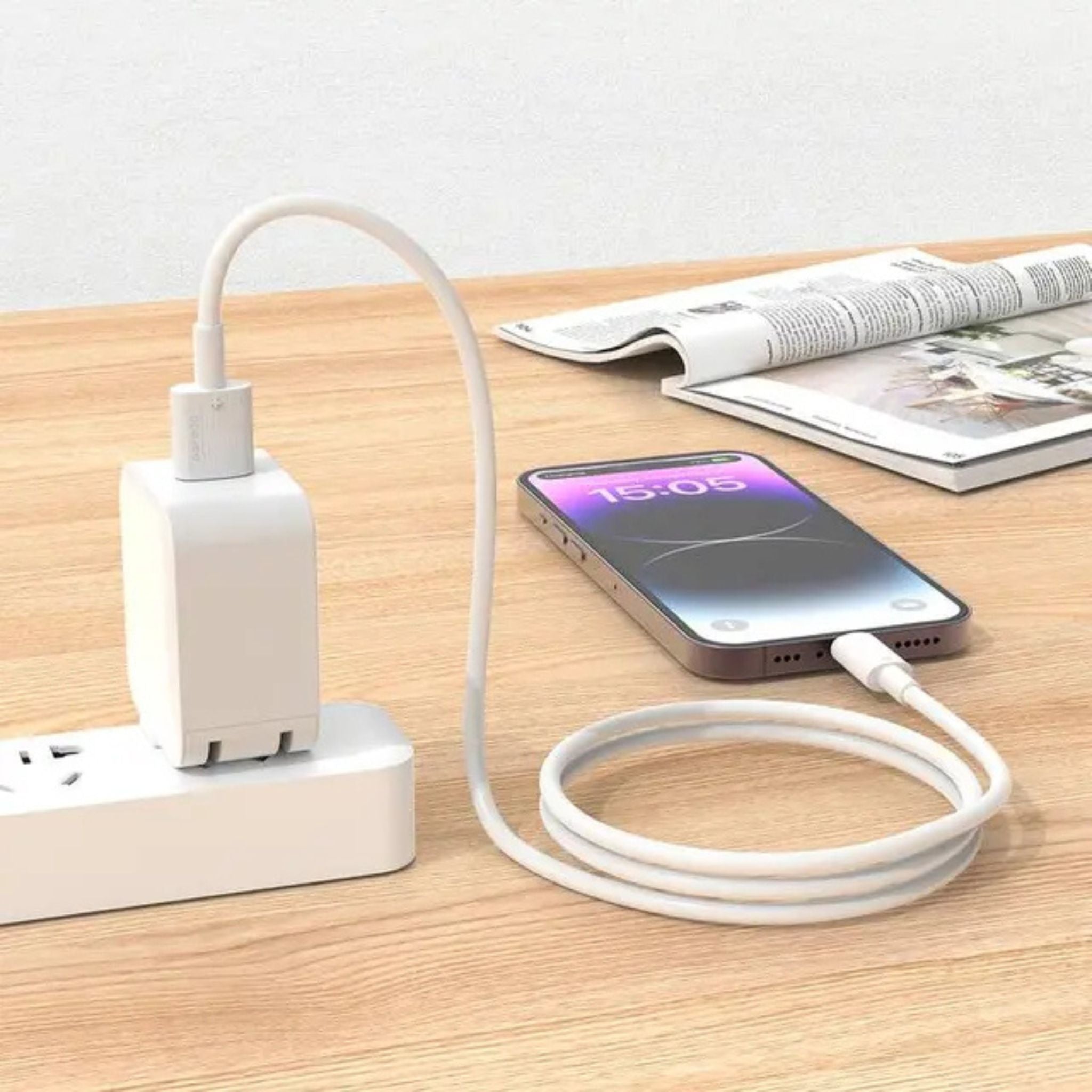 Porodo USB A to Lightning PVC Cable, 480Mbps, 2.4A Current, more than 15000 Bends Life Span, 1.2m Cable length, Tangle Free - White