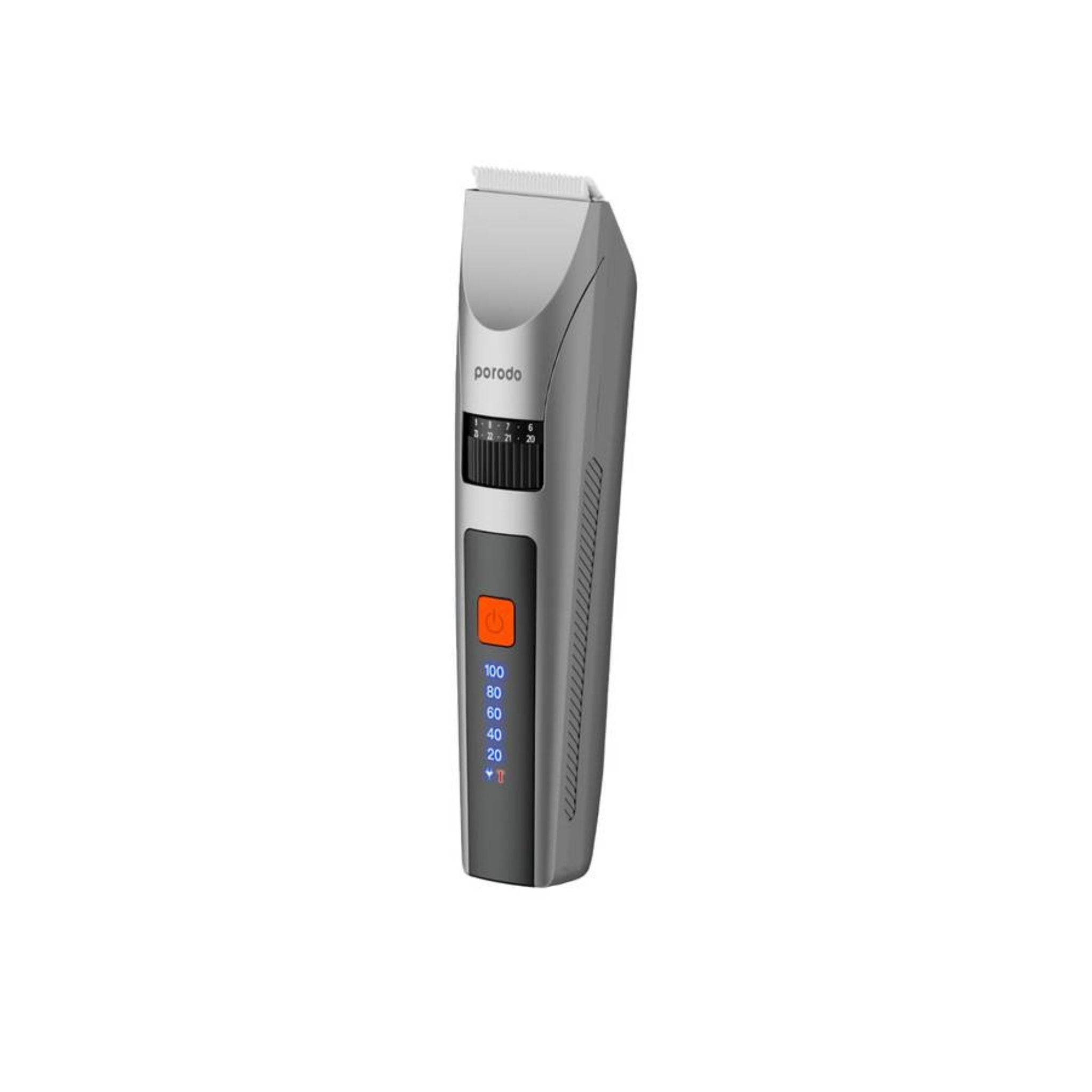 Porodo Lifestyle Cordless Hair Clipper with All-in-One Grooming Kit, 1200mAh Battery Capacity, Stainless Steel & Ceramic Blades Material, 90 Minutes Working Time, 120 Minutes Charging Time, Digital Display - Gray