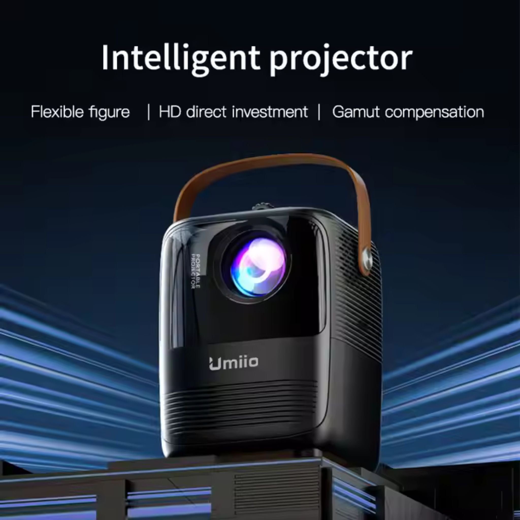 Umiio A008 Intelligent Screen Projector 5G WiFi & Bluetooth, 1080P HD Home Entertainment Hub, Compact Design, Wireless Streaming, Smart Projection, Higher Resolution Brightness, For Move Music TV Game Casting- Black