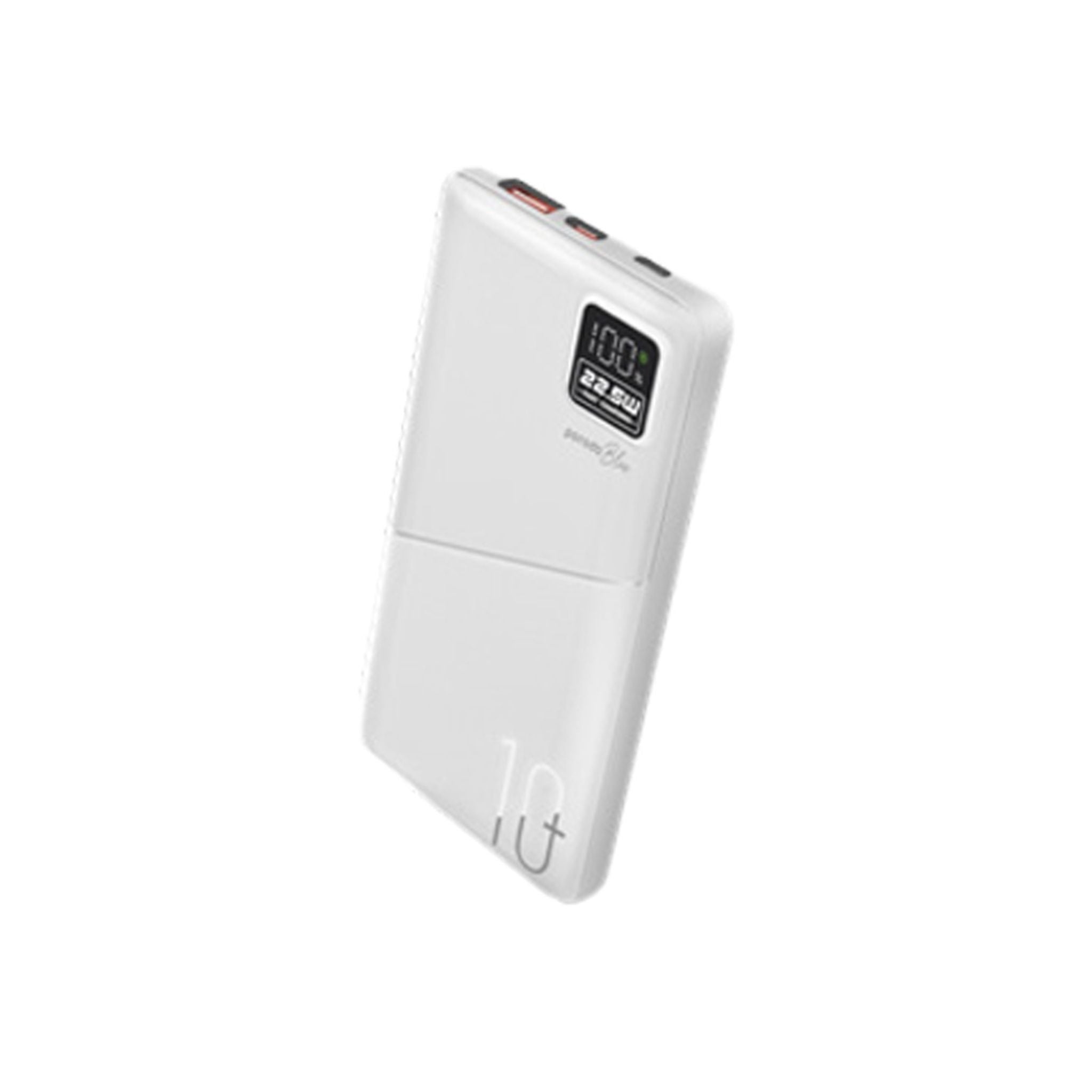 Porodo Blue Quick Charge Power Bank with USB-A & USB-C Outputs, 10000mAh Battery Capacity, Digital Display, 20W Power Delivery - White